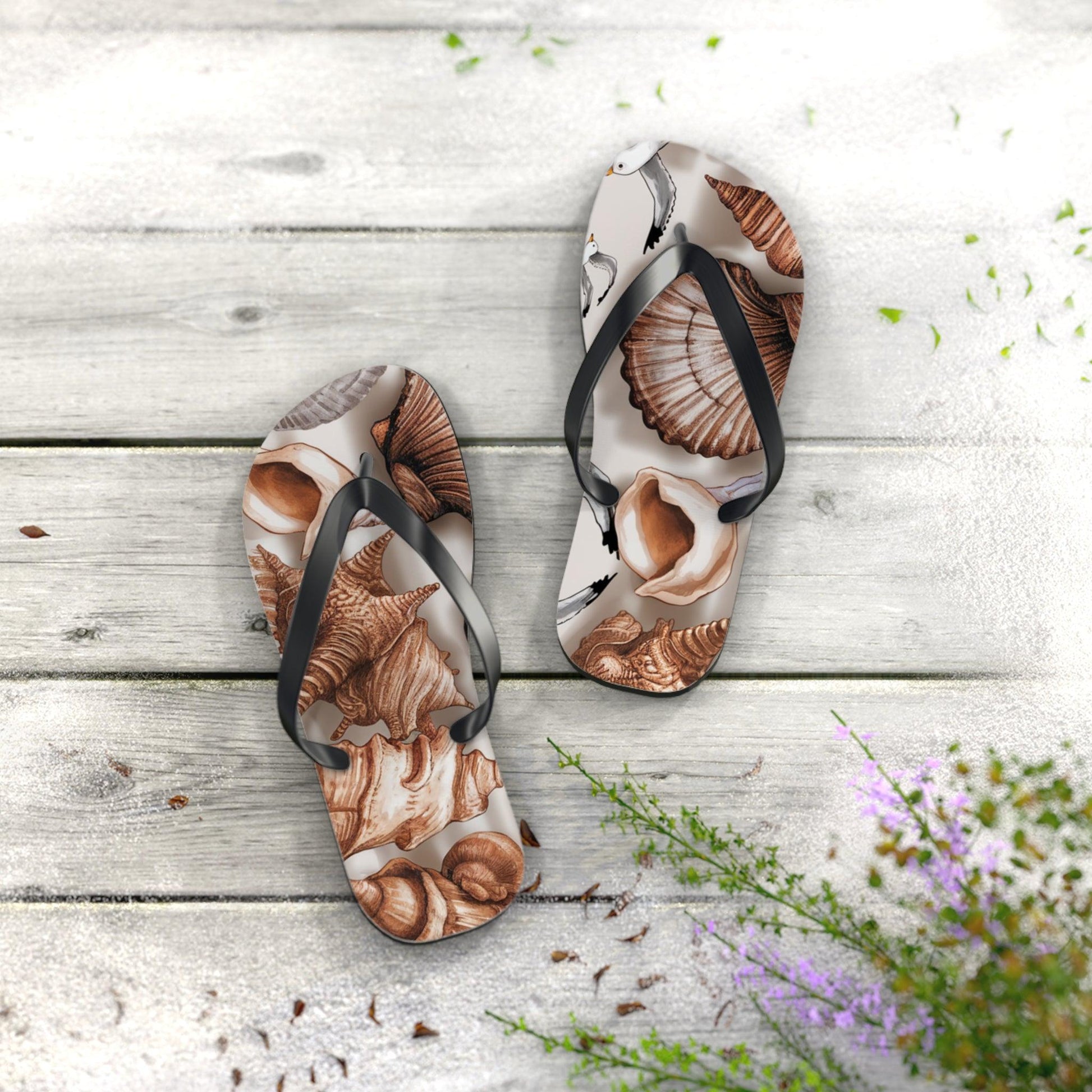 Seashell and Seagull Inspired Flip Flops v2, Express Your Beach Loving Self - Coastal Collections