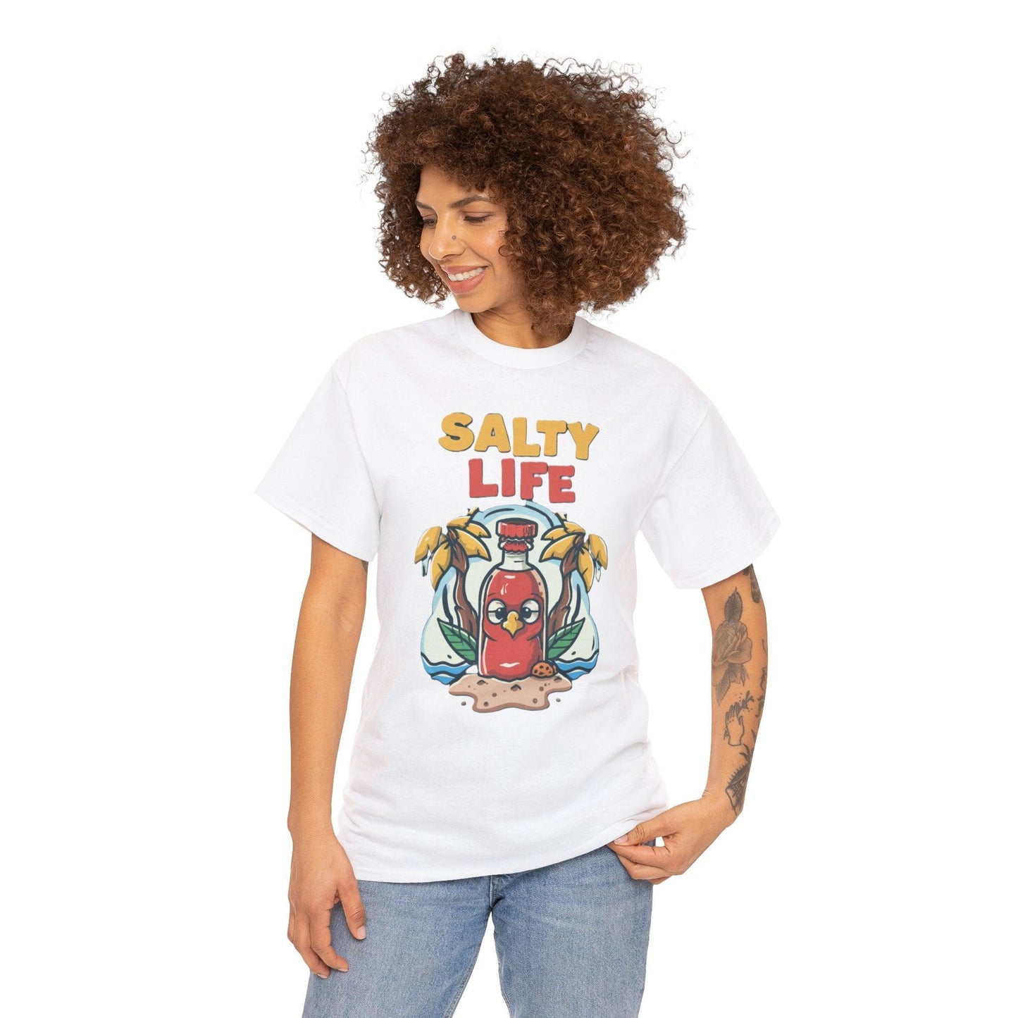 Salty Life Parrot in Bottle - Unisex Heavy Cotton Tee - Coastal Collections