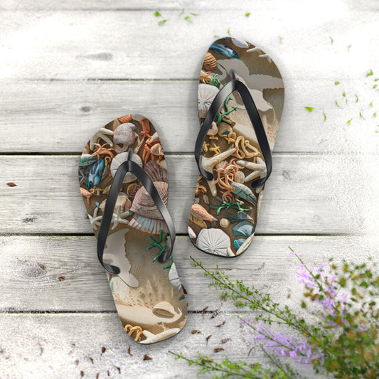 Seashell and Seagull Inspired Flip Flops v4, Express Your Beach Loving Self - Coastal Collections