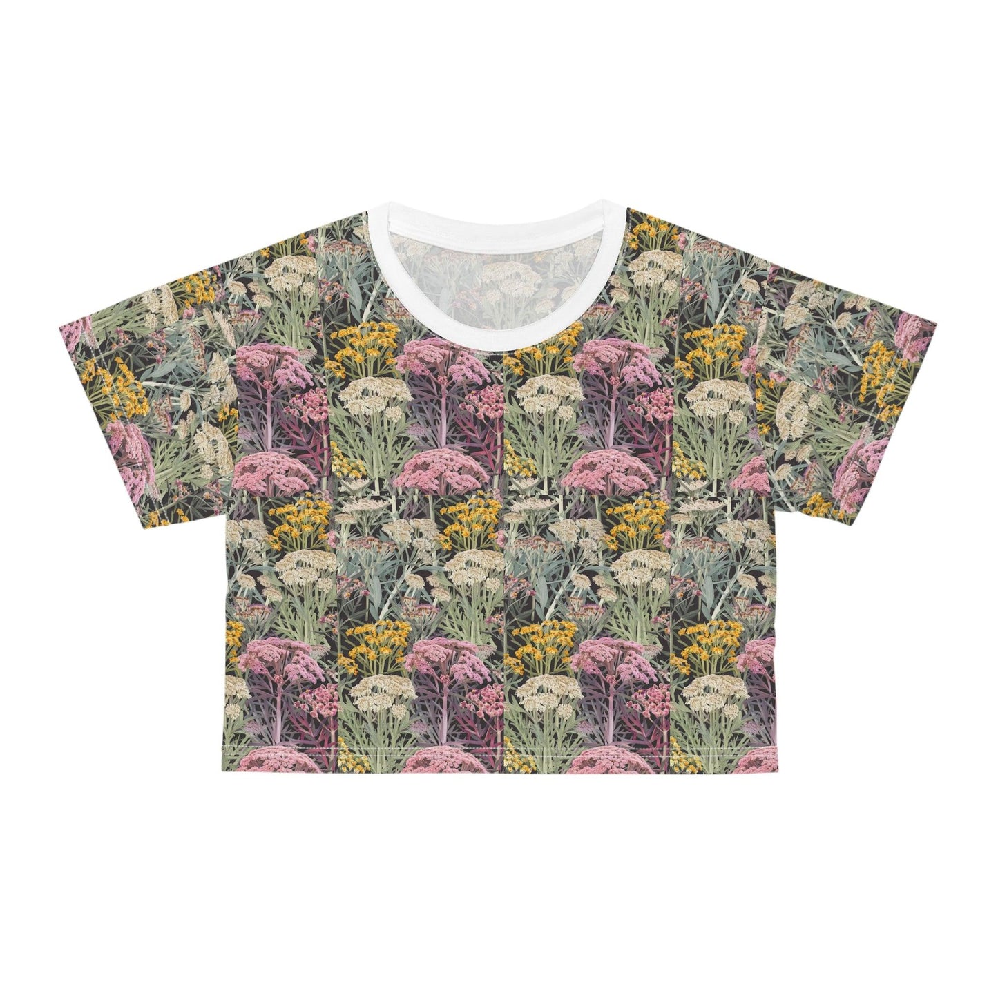 Yarrow Flowers Inspired by Calm Seas Small Repeating Print Crop Tee (AOP) - Coastal Collections