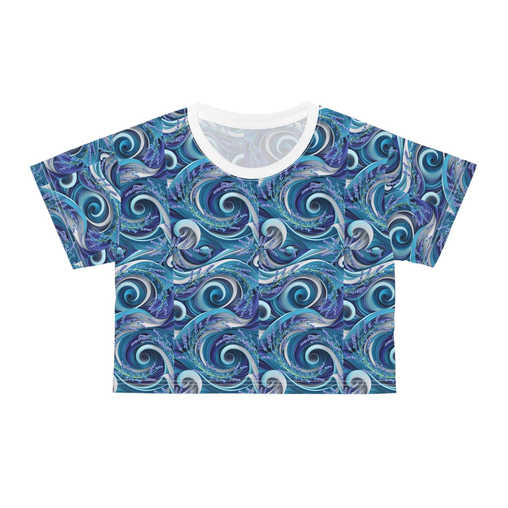 Sea Waves Inspired Lavender Small Repeating Print, Crop Tee (AOP) - Coastal Collections