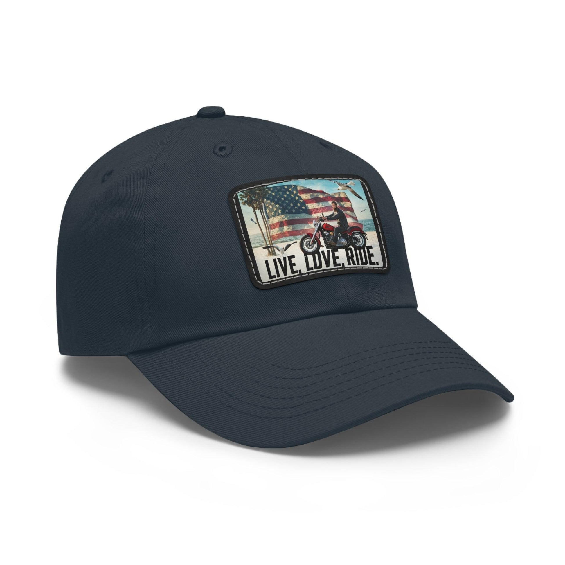 Live Love Ride Patriotic Motorcycle Cap, Dad Hat with Leather Patch - Coastal Collections