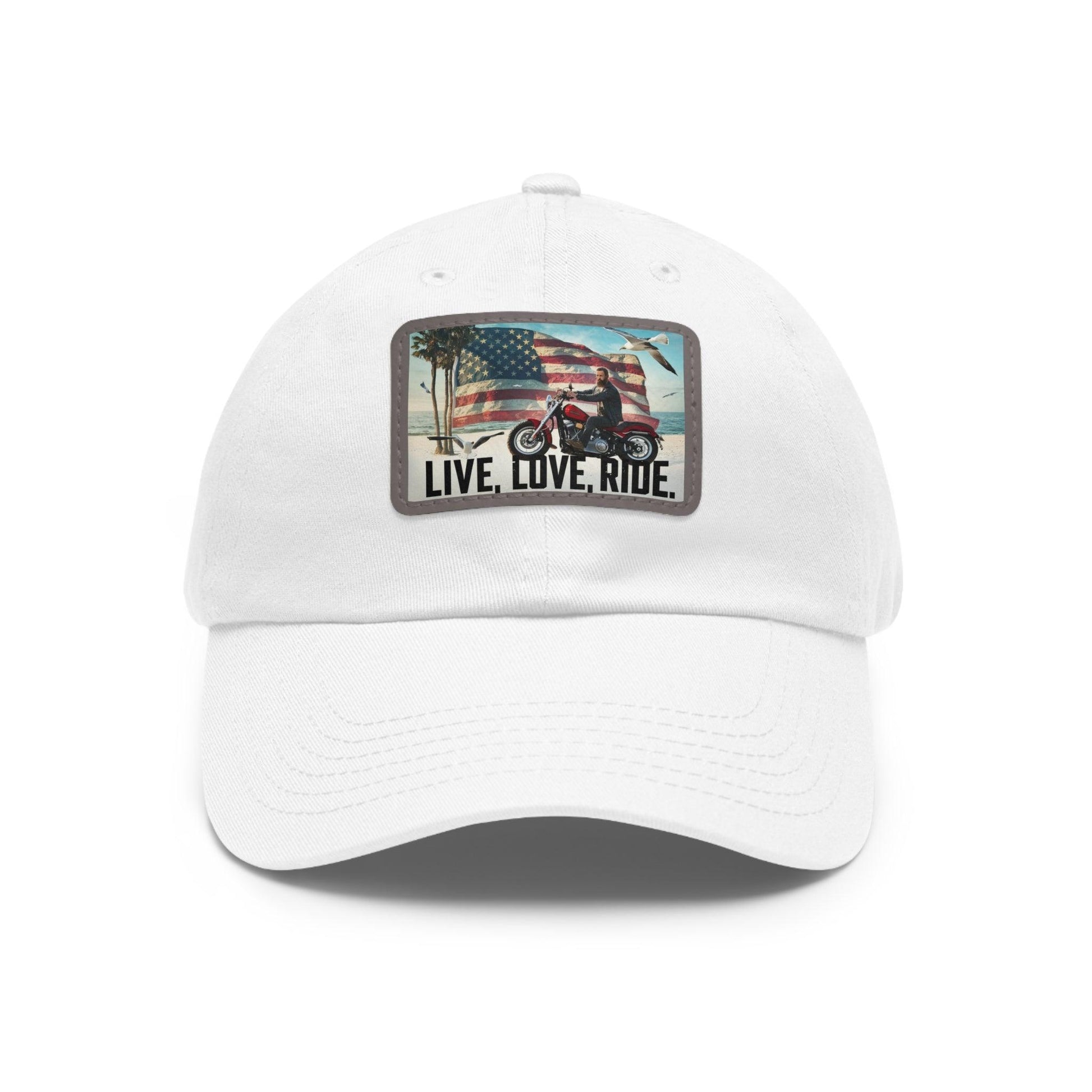 Live Love Ride Patriotic Motorcycle Cap, Dad Hat with Leather Patch - Coastal Collections