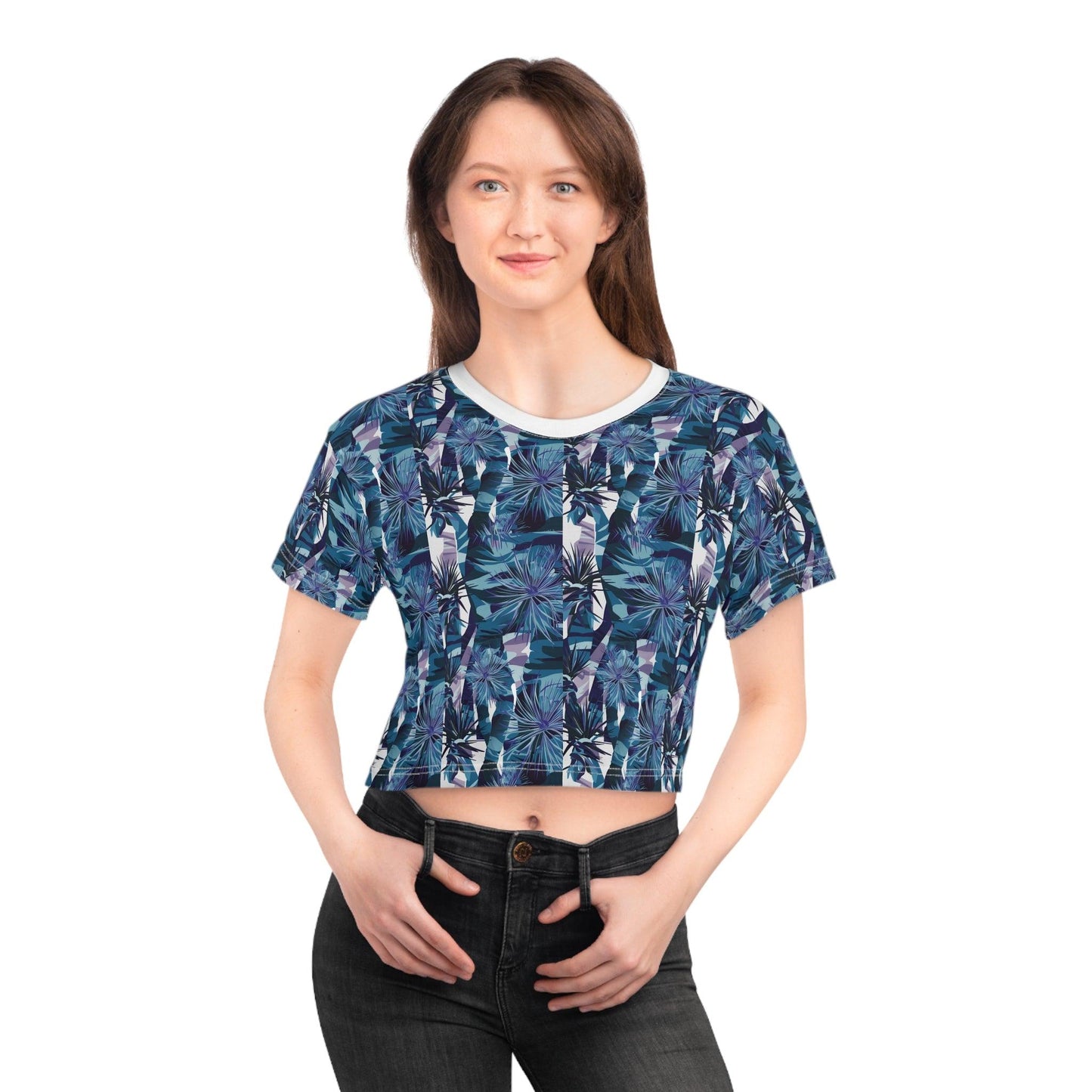 Sea Holly Inspired Small Repeating Print Crop Tee (AOP) - Coastal Collections