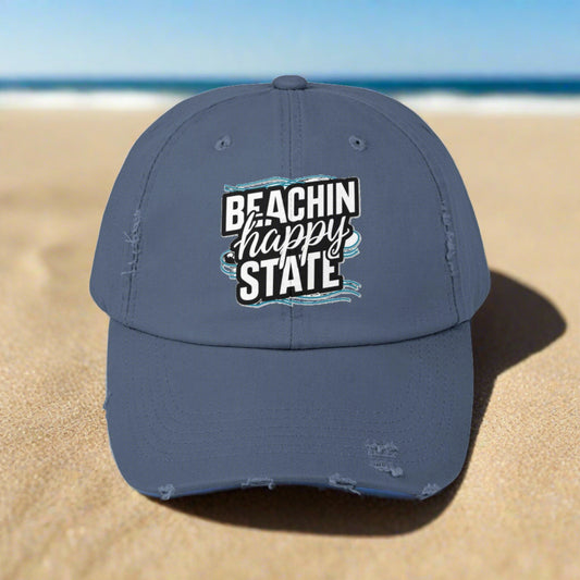 Retro Cap, Beachin Happy State retro distressed cap, casual beach hat - Coastal Collections