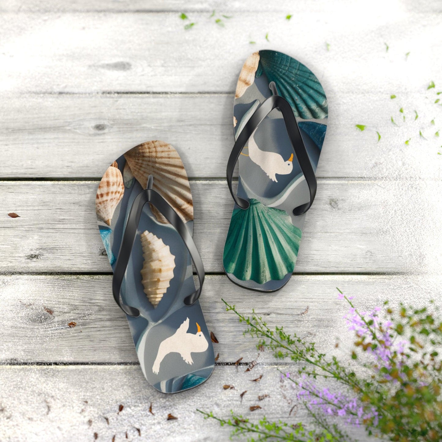 Seashell and Seagull Inspired Flip Flops, Express Your Beach Loving Self - Coastal Collections
