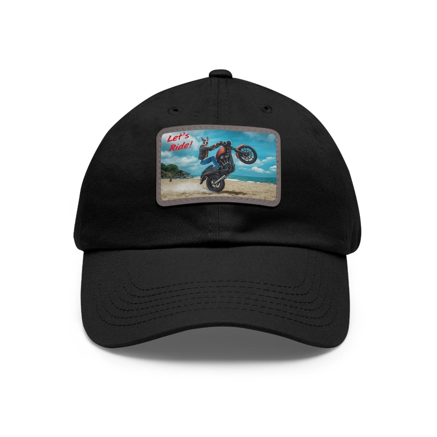 Let's Ride Great Dane Riding Motorcycle Cap, Dad Hat with Leather Patch (Rectangle) - Coastal Collections