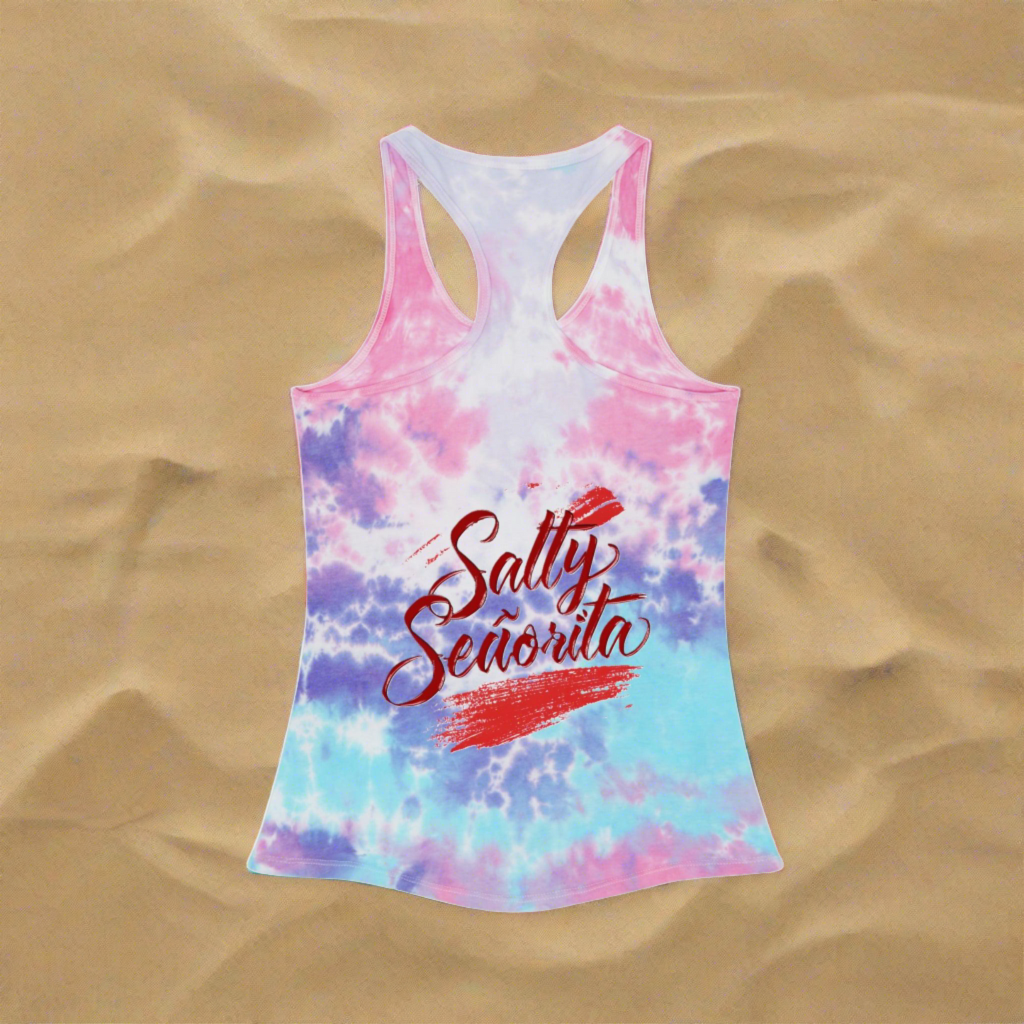 Salty Senorita Tie Dyed Tank Top, Print on Back
