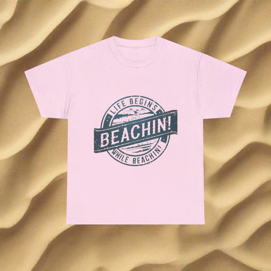 Life Begins While Beachin, Unisex Heavy Cotton Tee - Coastal Collections