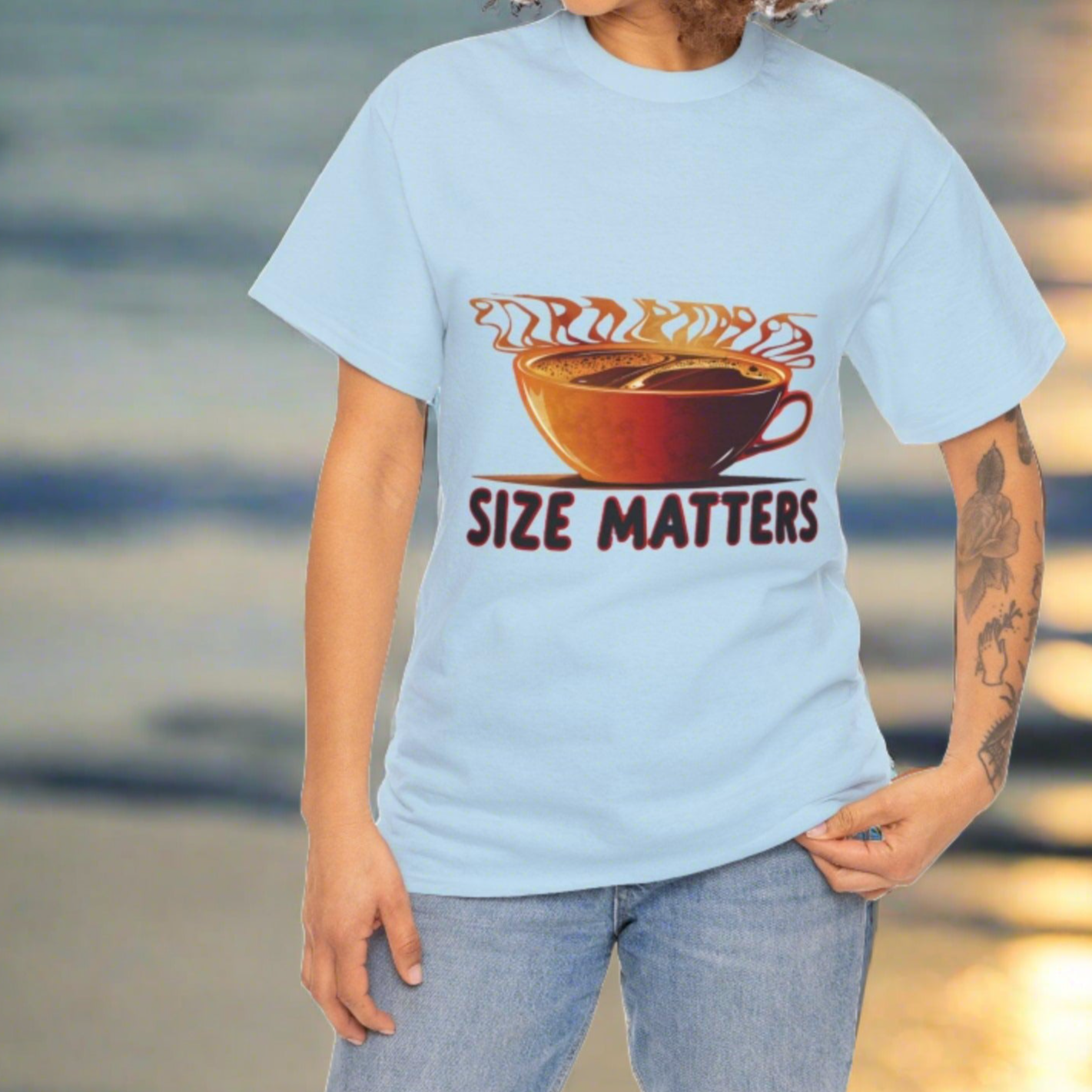 Beachin Styles Size Matter Huge Coffee T-Shirt, Unisex Heavy Cotton Tee