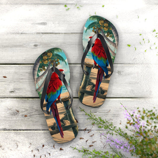 Red Parrot Beach Inspired Flip Flops, Express Your Beach Loving Self - Coastal Collections