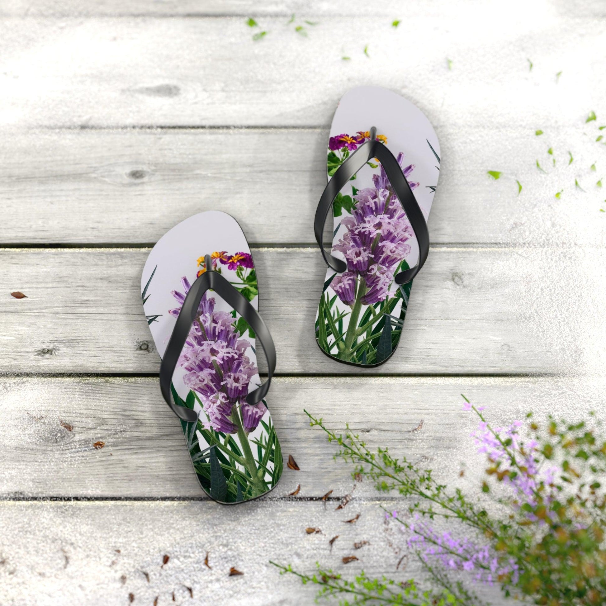 Sea Lavendar with purple hues flower bouquet Inspired Flip Flops, Express Your Beach Loving Self - Coastal Collections