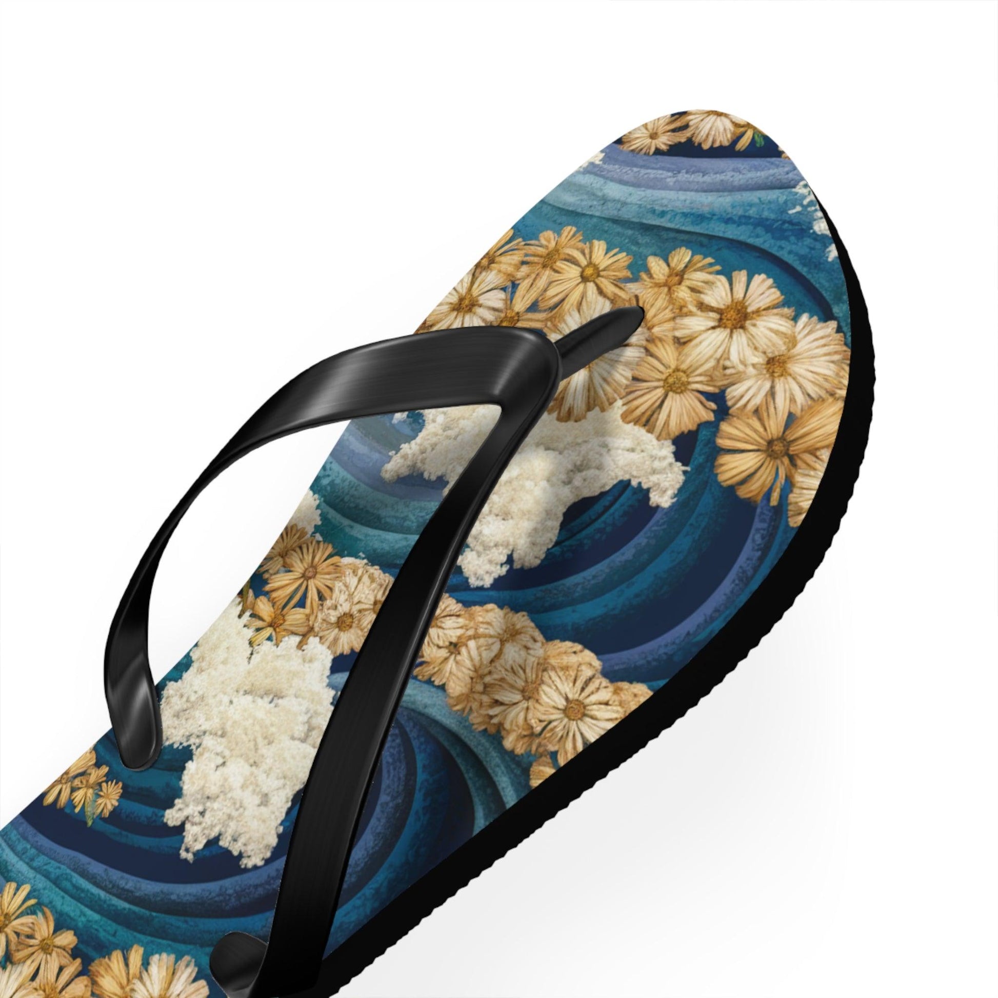 Sea Wave Yarrow Flower Inspired Flip Flops, Express Your Beach Loving Self - Coastal Collections