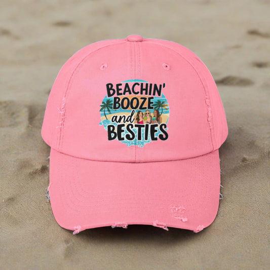 Beachin Booze and Besties Retro Cap, Girls Night Out, Casual Beach Hat - Coastal Collections