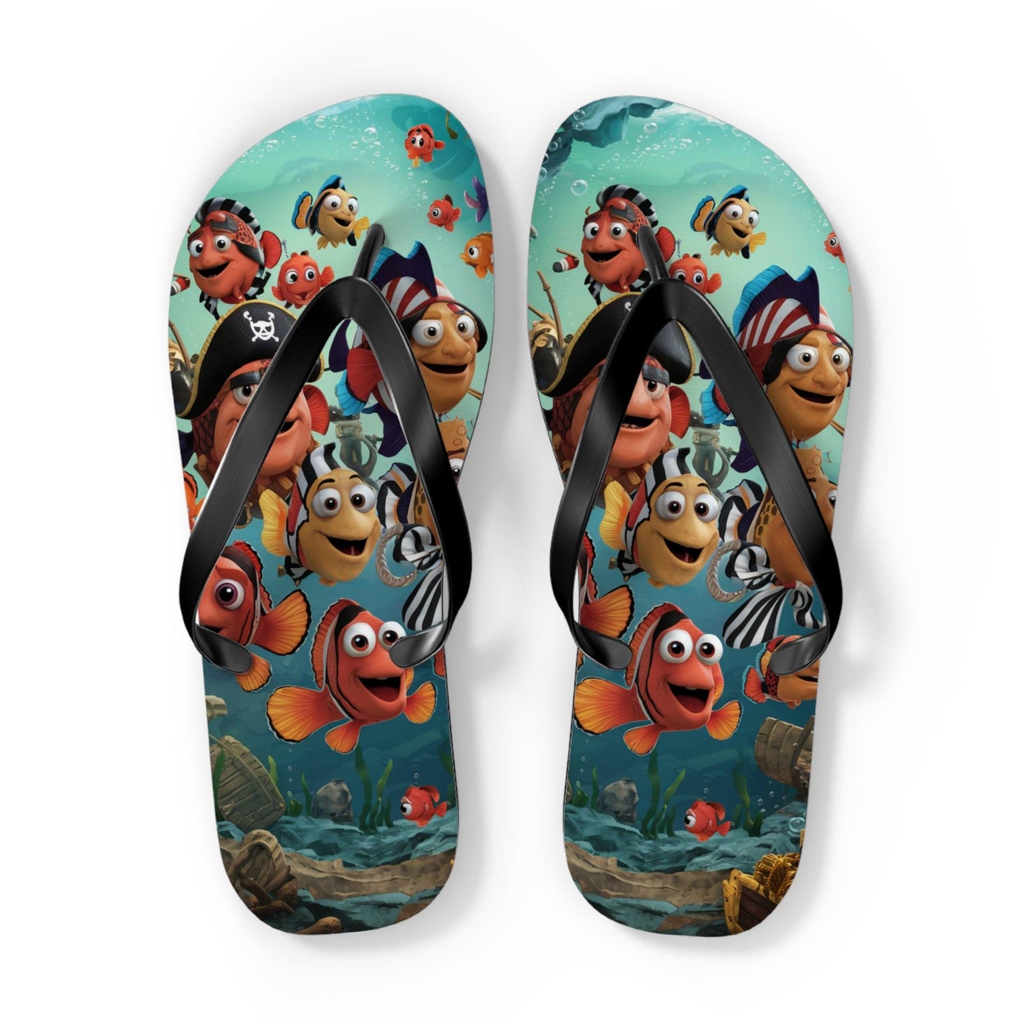 Comical Fish and Pirates Inspired Flip Flops v2, Express Your Beach Loving Self - Coastal Collections