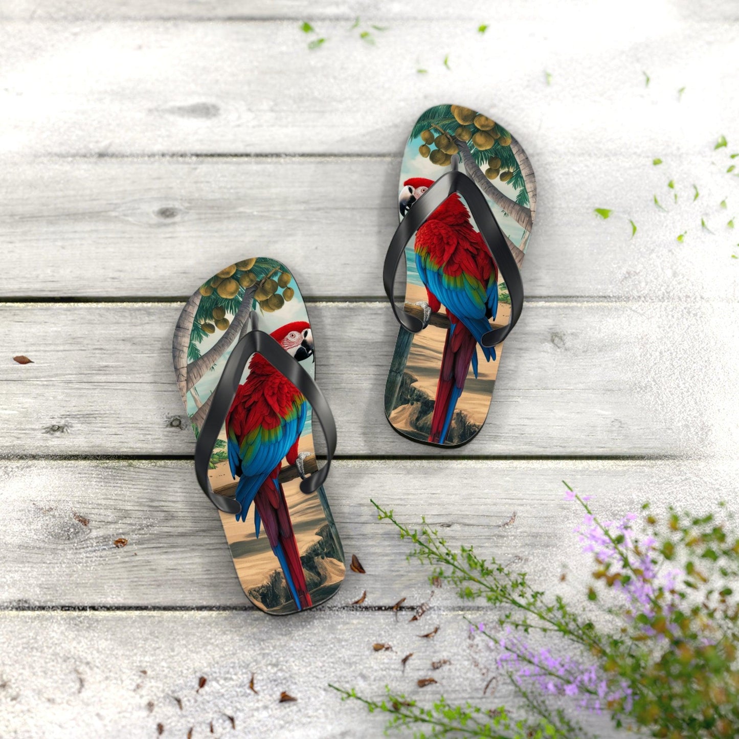 Red Parrot Beach Inspired Flip Flops, Express Your Beach Loving Self - Coastal Collections