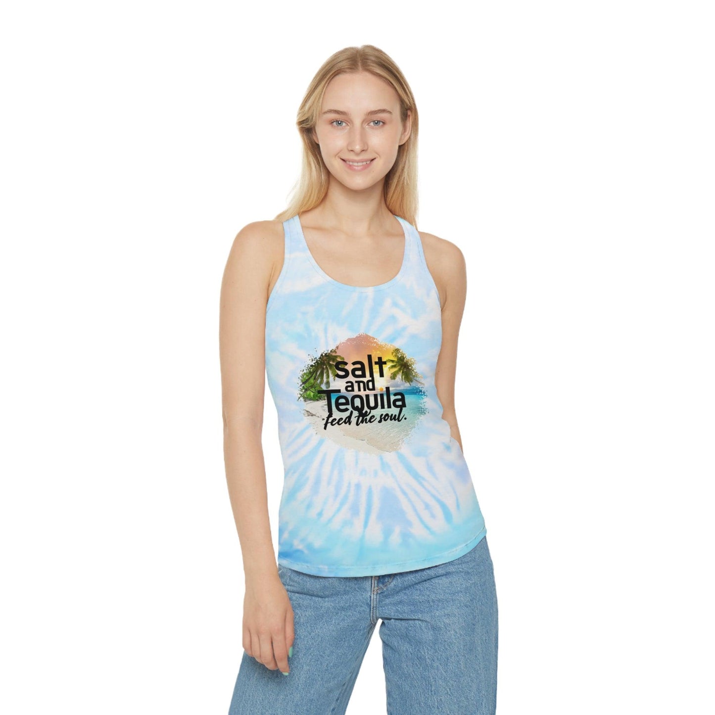 Salt and Tequila Feed the Soul Tie Dye Racerback Tank Top - Coastal Collections