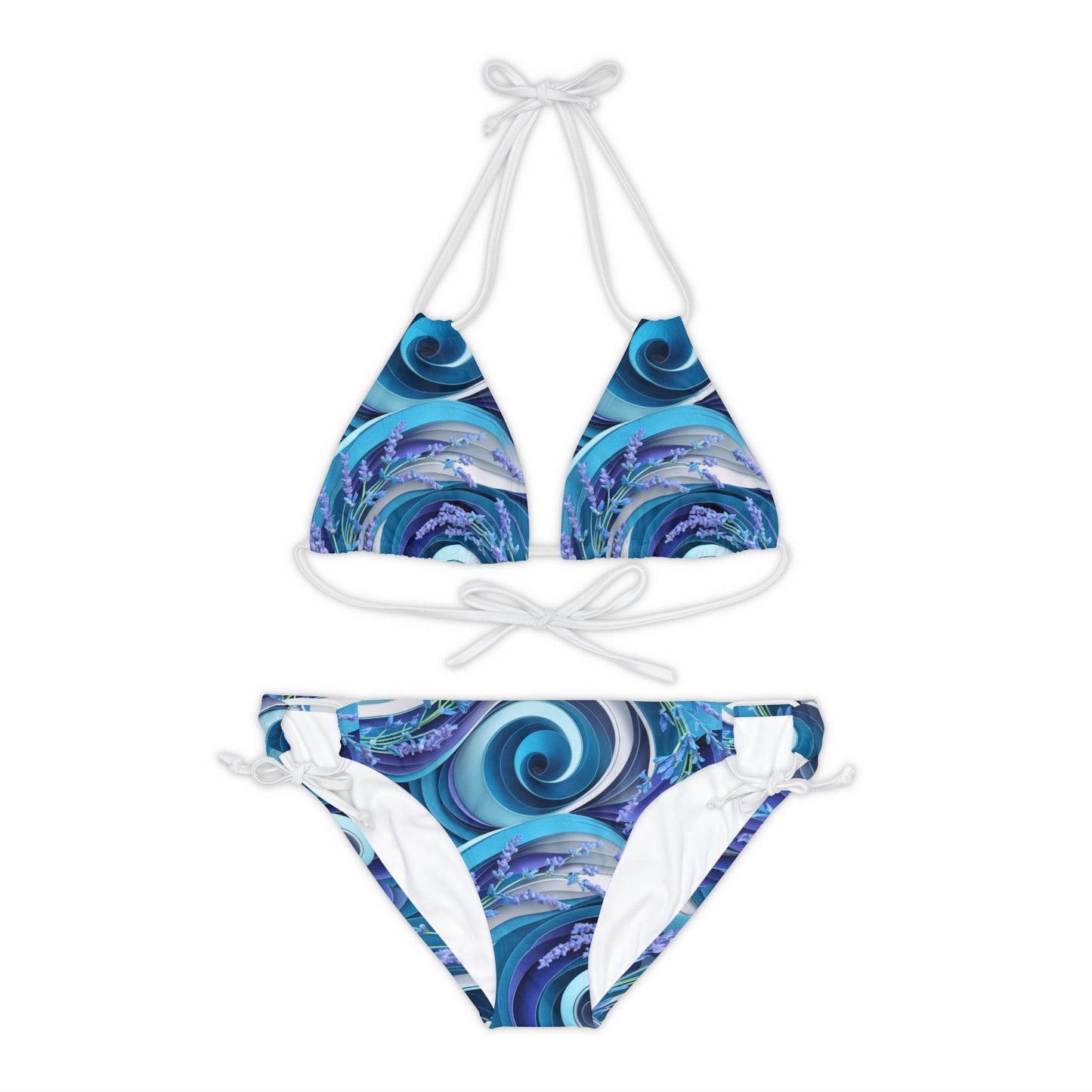 Seawaves and Lavender Flower Strappy Bikini Set