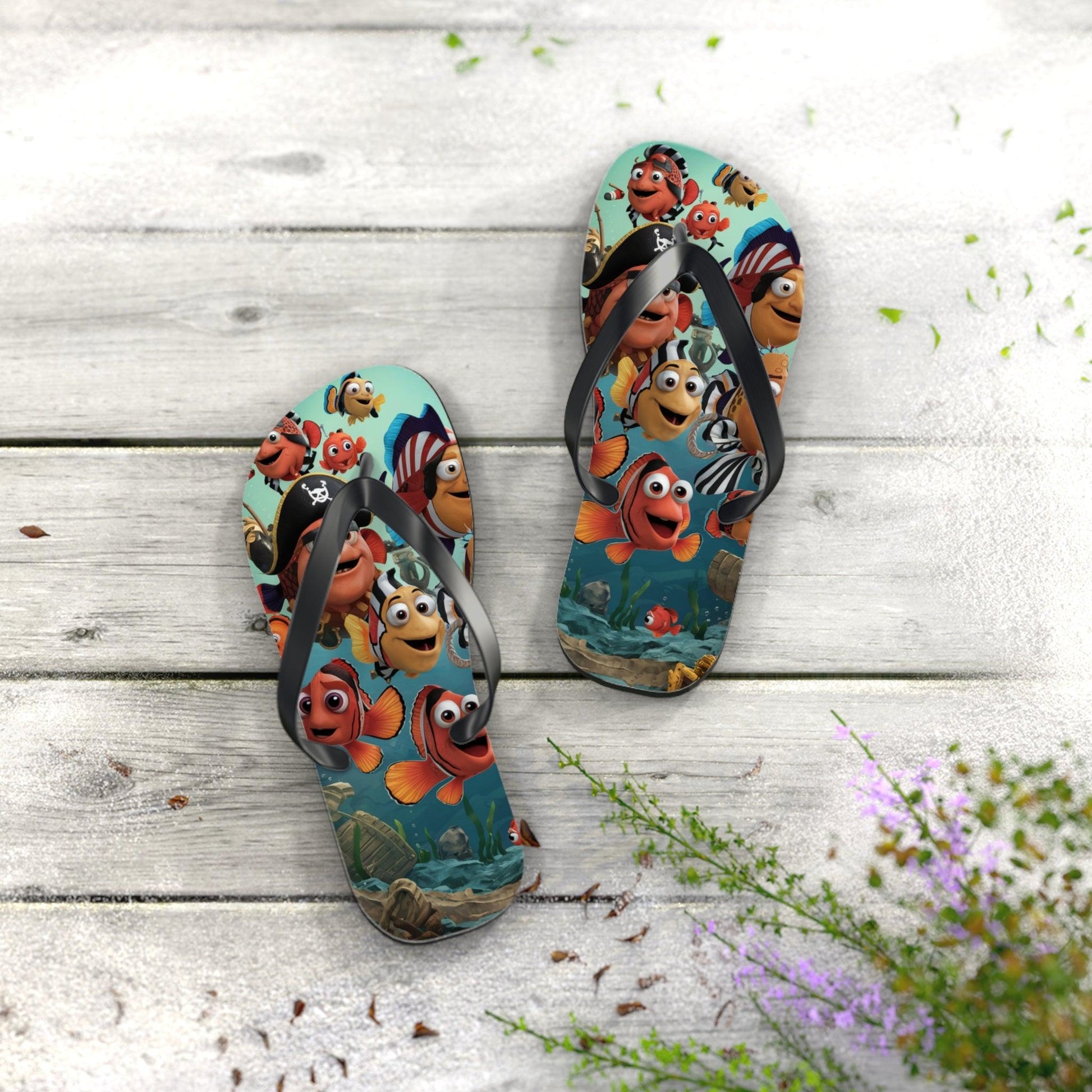 Comical Fish and Pirates Inspired Flip Flops v2, Express Your Beach Loving Self - Coastal Collections