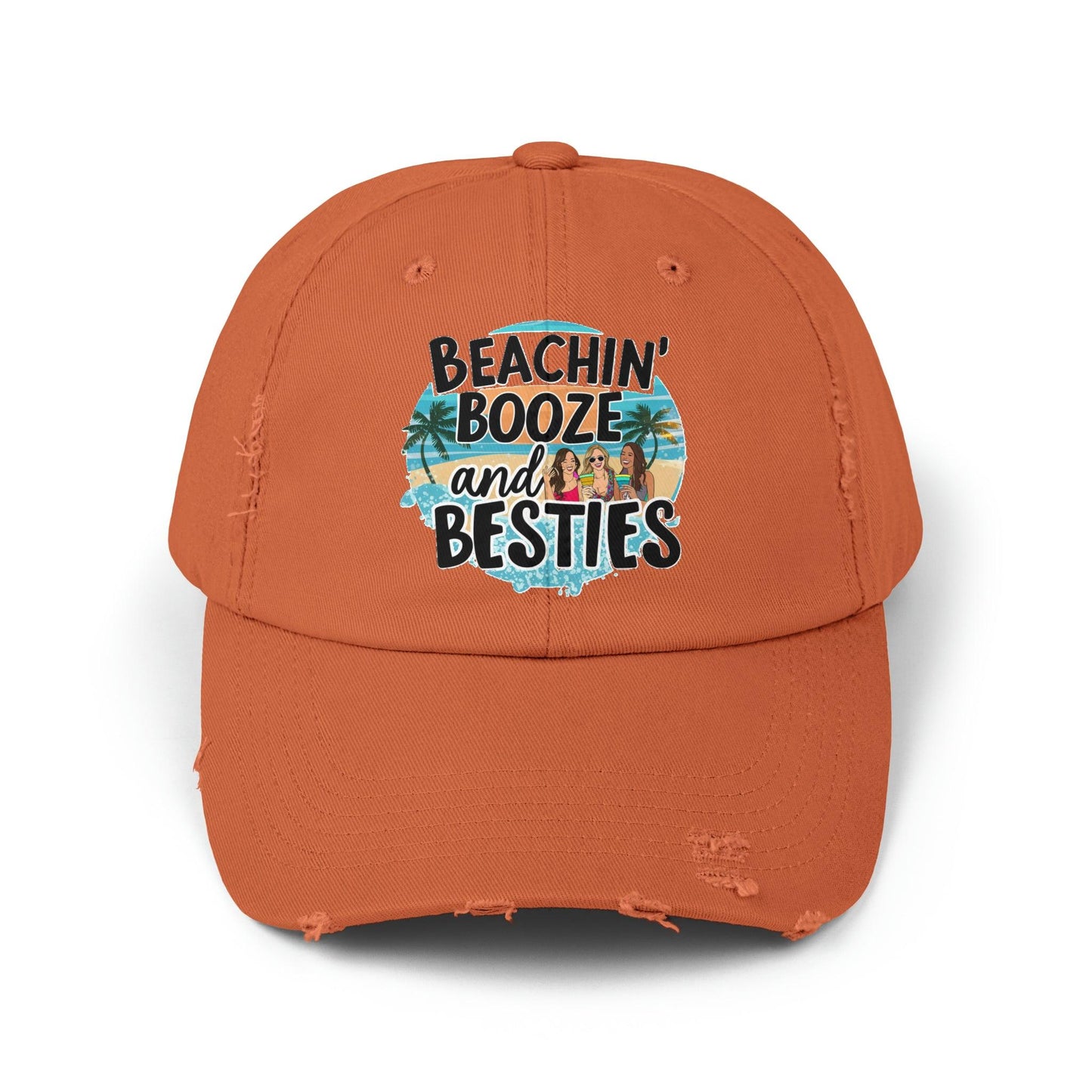 Beachin Booze and Besties Retro Cap, Girls Night Out, Casual Beach Hat - Coastal Collections