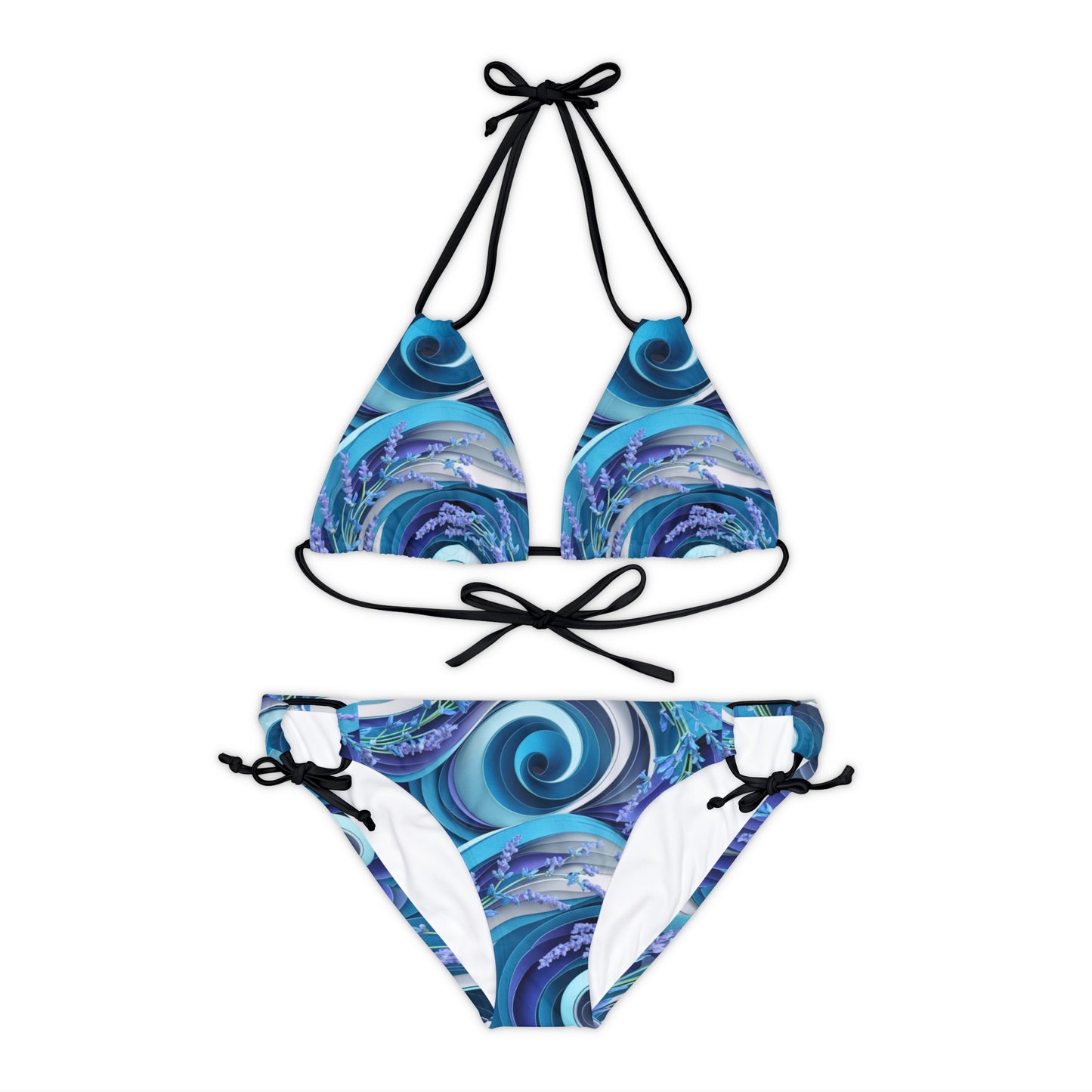 Seawaves and Lavender Flower Strappy Bikini Set