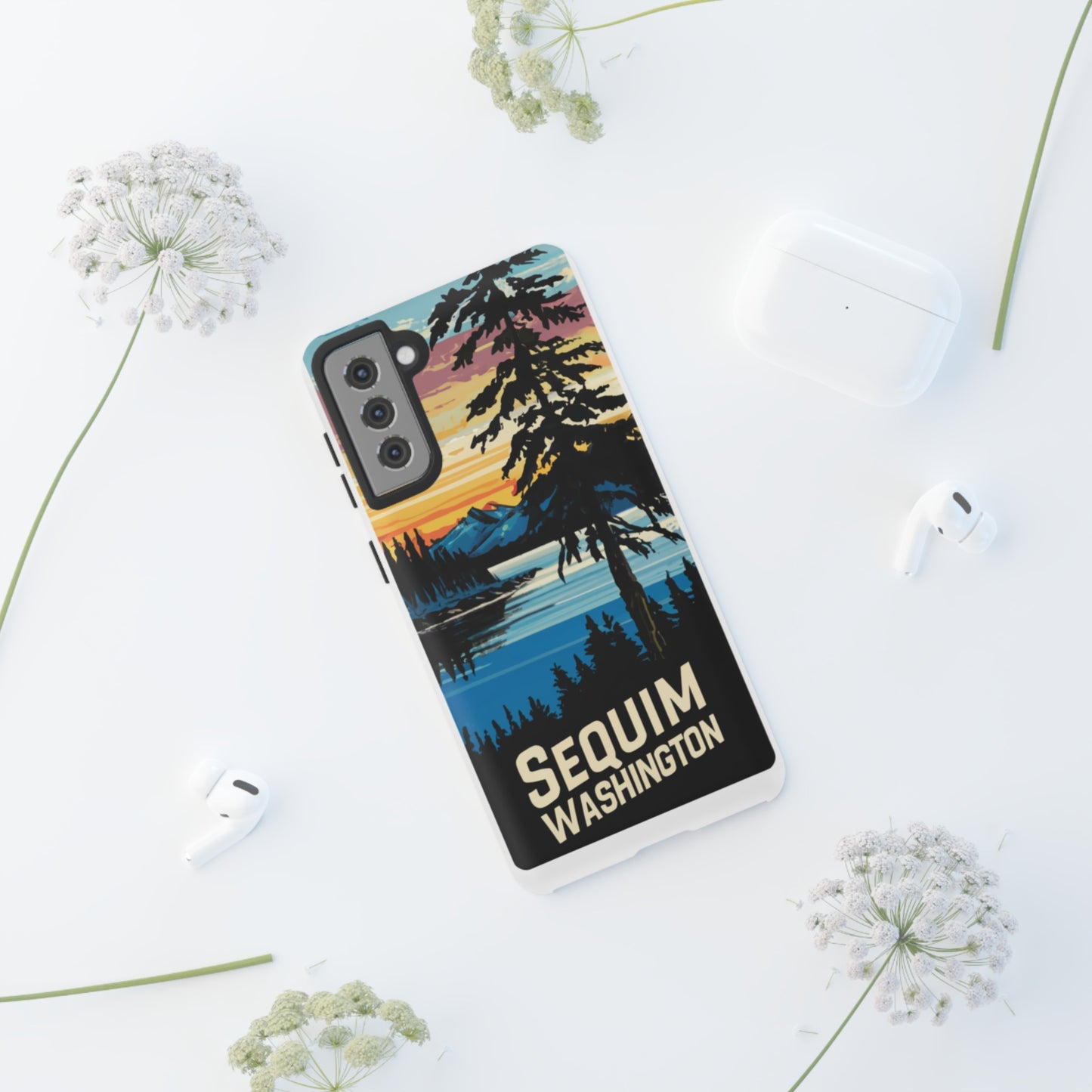 Sequim Washington Sunset Bay & Douglas Fir Protective Phone Case