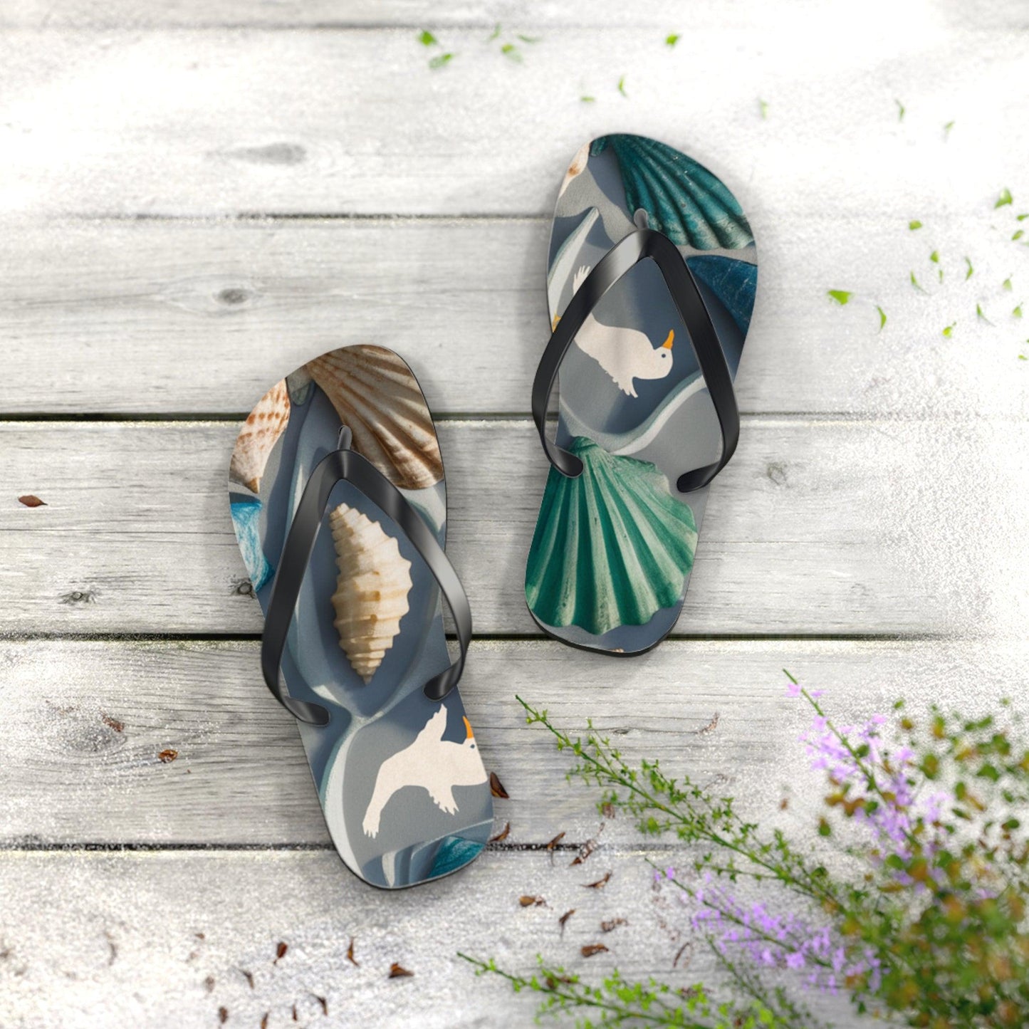 Seashell and Seagull Inspired Flip Flops, Express Your Beach Loving Self - Coastal Collections