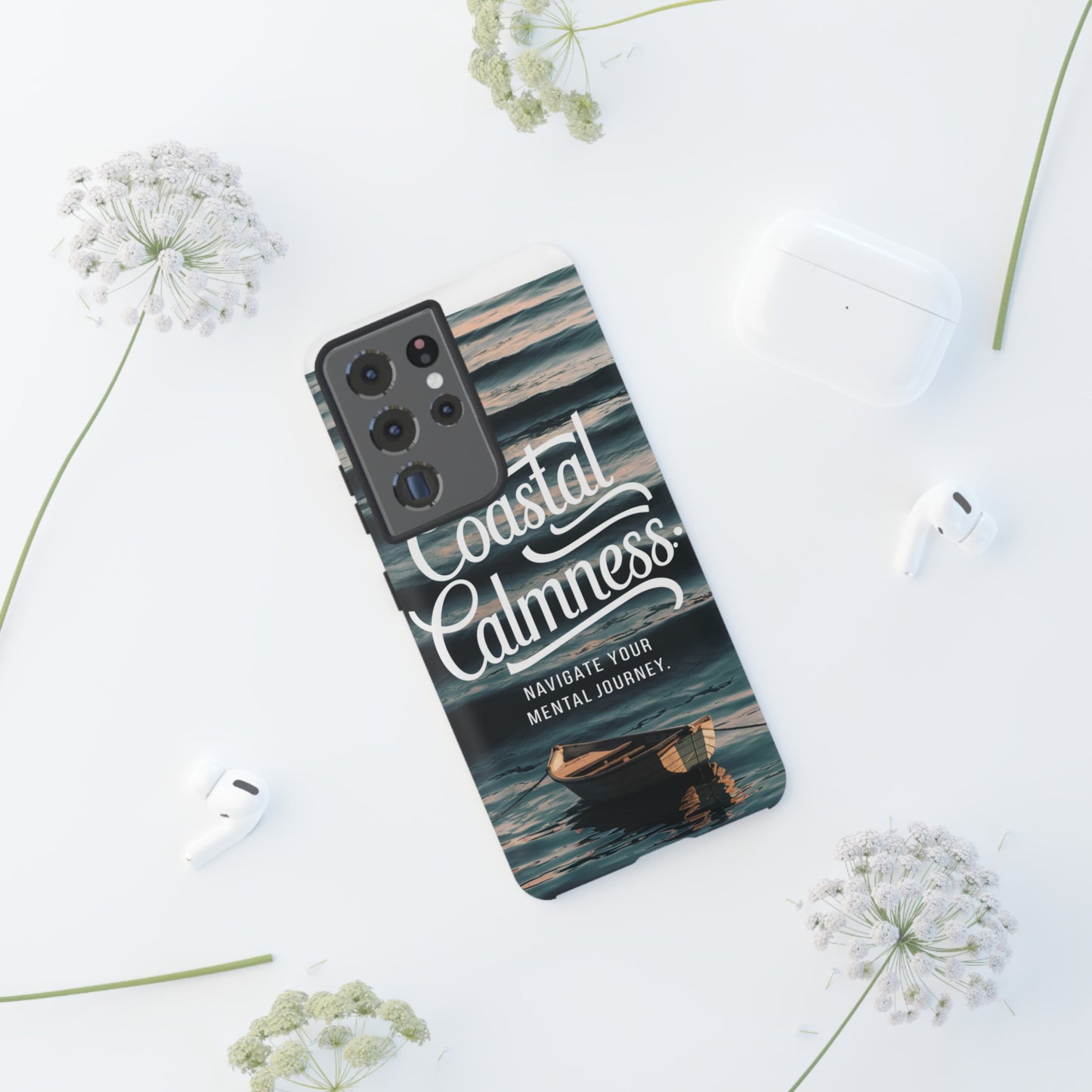 Coastal Calmness, Old Wooden Row Boat Design Protective Phone Case