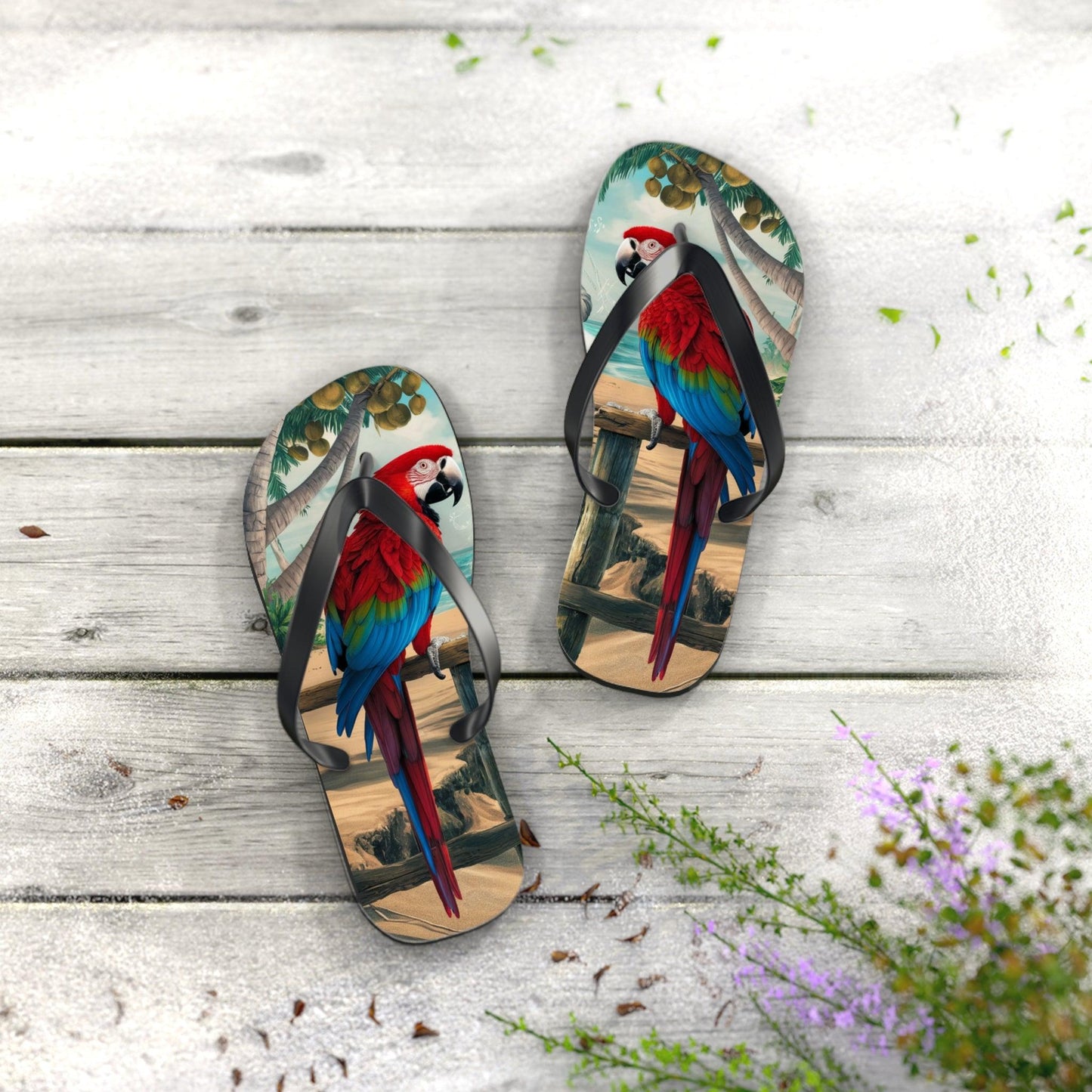 Red Parrot Beach Inspired Flip Flops, Express Your Beach Loving Self - Coastal Collections