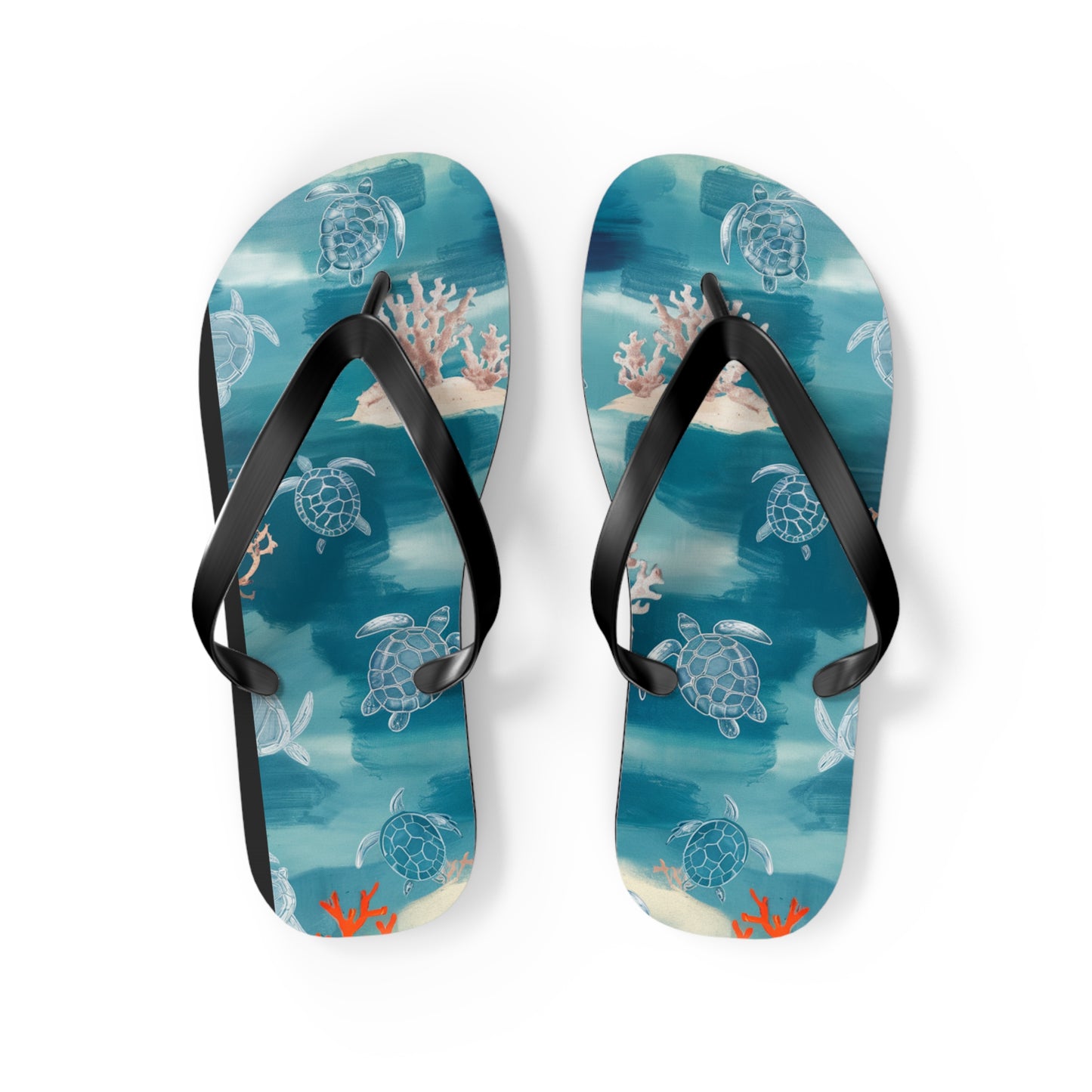 Sea Turtle and Coral Abstract Beach - Flip Flops, Sandals