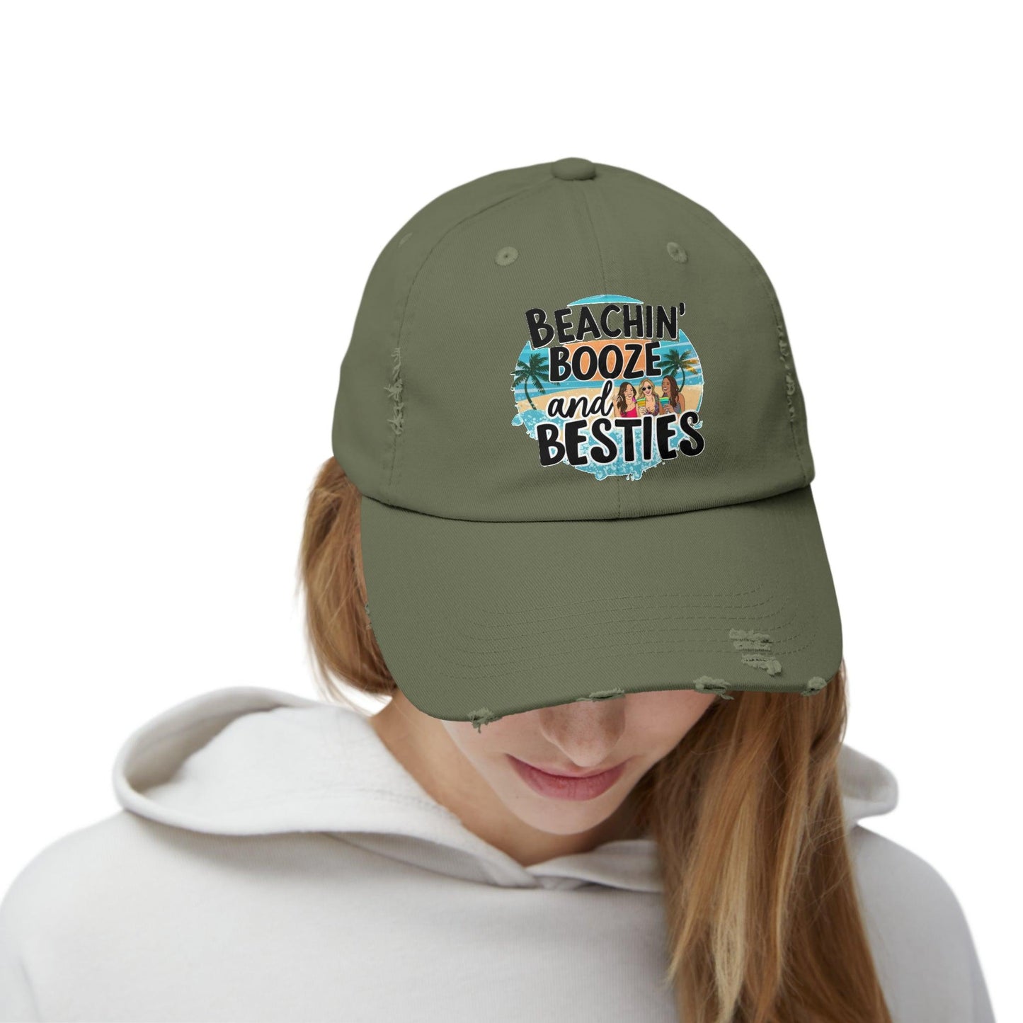 Beachin Booze and Besties Retro Cap, Girls Night Out, Casual Beach Hat - Coastal Collections