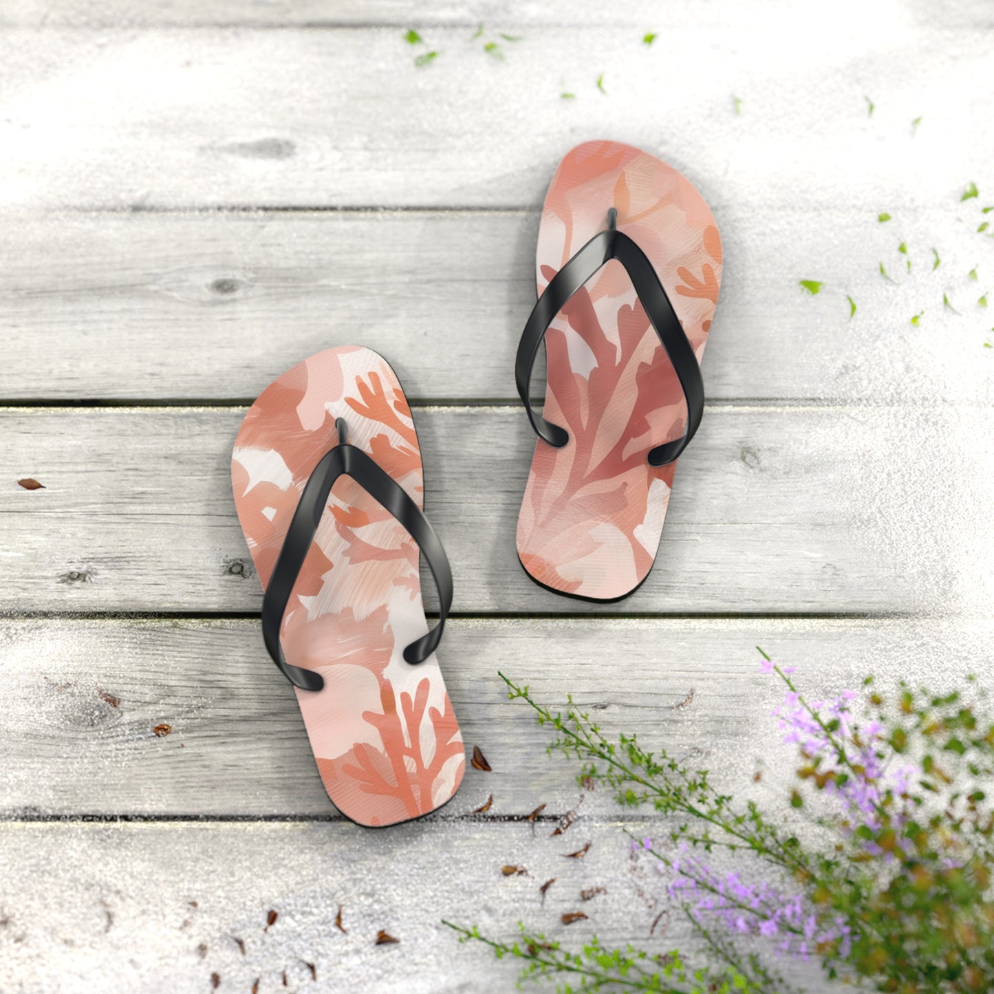 Coral Abstract Beach - Flip Flops, Sandals