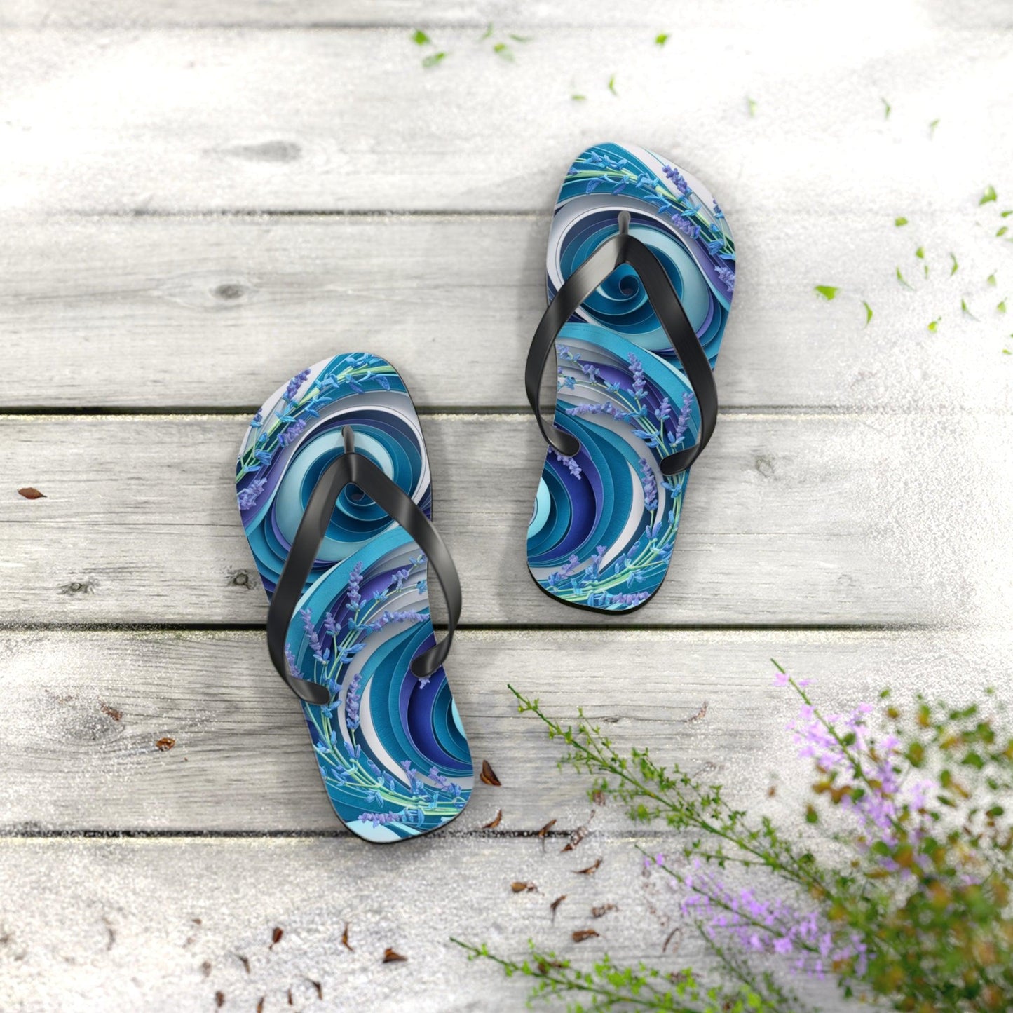 Sea Lavendar Ocean Waves Inspired Flip Flops, Express Your Beach Loving Self - Coastal Collections