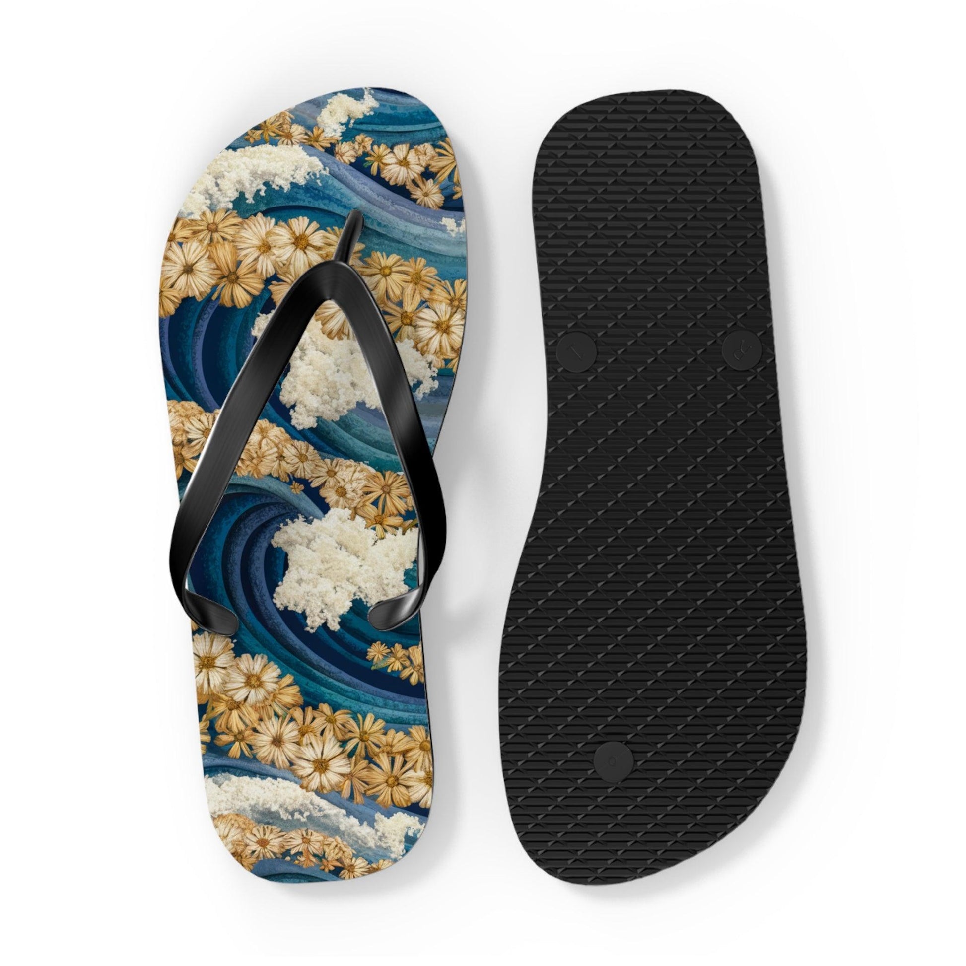 Sea Wave Yarrow Flower Inspired Flip Flops, Express Your Beach Loving Self - Coastal Collections