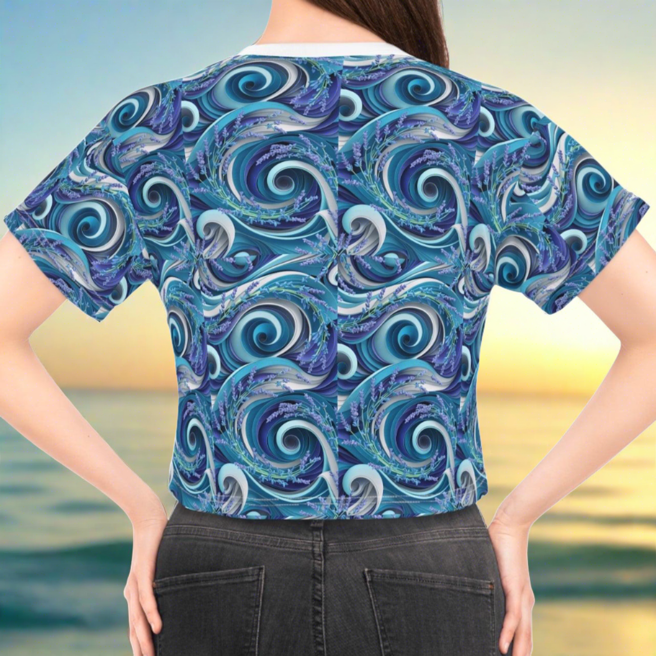 Seawaves & Lavender Flower SRP Crop Top Beachwear