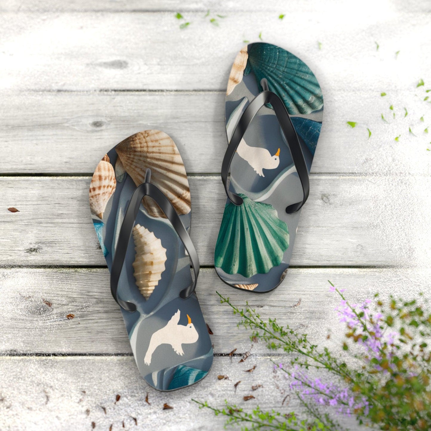 Seashell and Seagull Inspired Flip Flops, Express Your Beach Loving Self - Coastal Collections