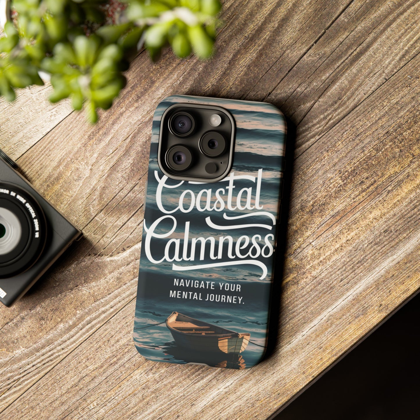 Coastal Calmness, Old Wooden Row Boat Design Protective Phone Case