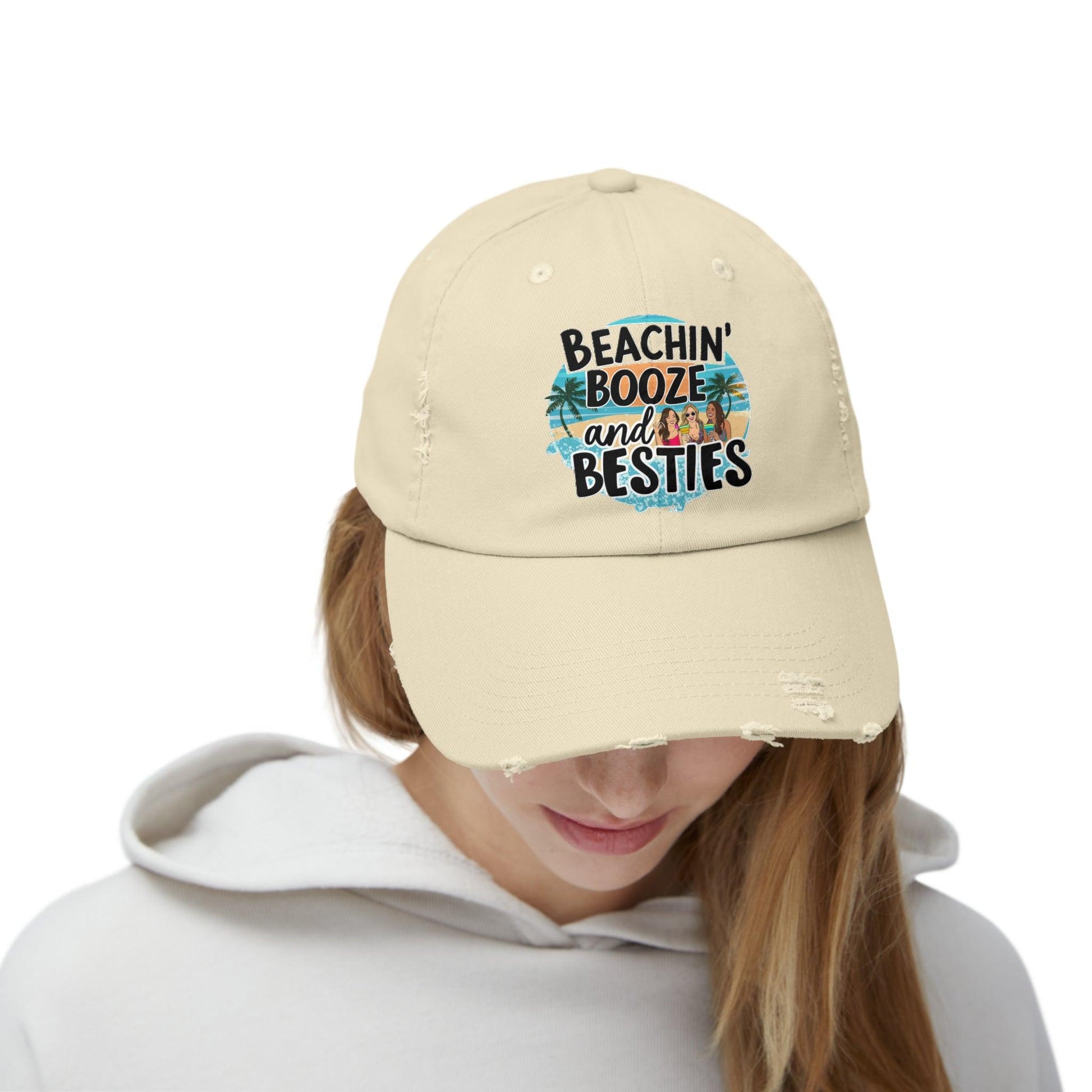 Beachin Booze and Besties Retro Cap, Girls Night Out, Casual Beach Hat - Coastal Collections