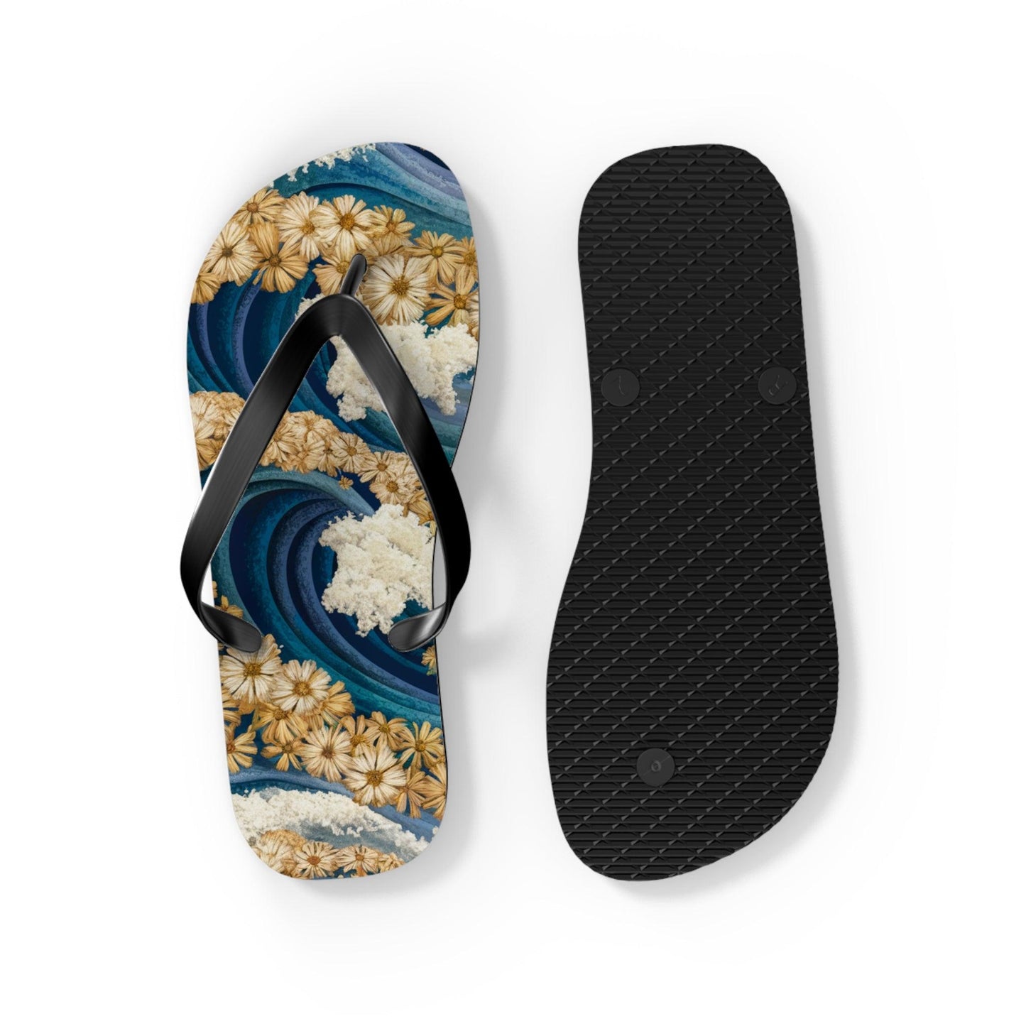 Sea Wave Yarrow Flower Inspired Flip Flops, Express Your Beach Loving Self - Coastal Collections