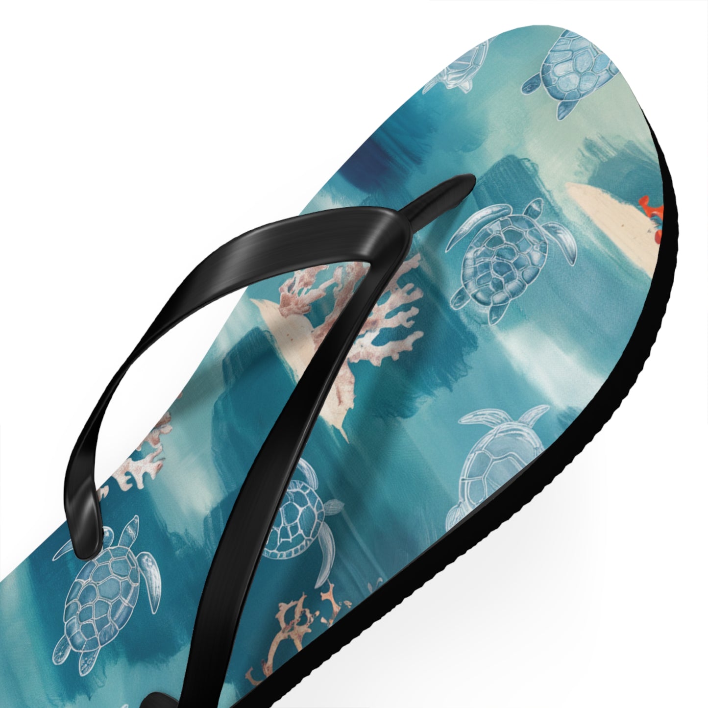 Sea Turtle and Coral Abstract Beach - Flip Flops, Sandals