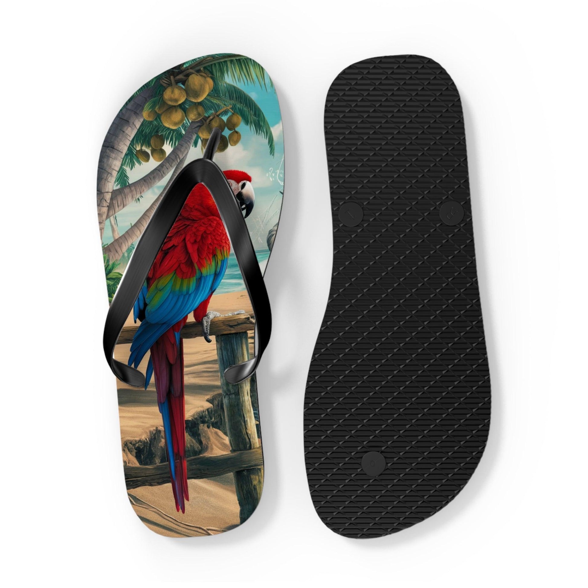 Red Parrot Beach Inspired Flip Flops, Express Your Beach Loving Self - Coastal Collections