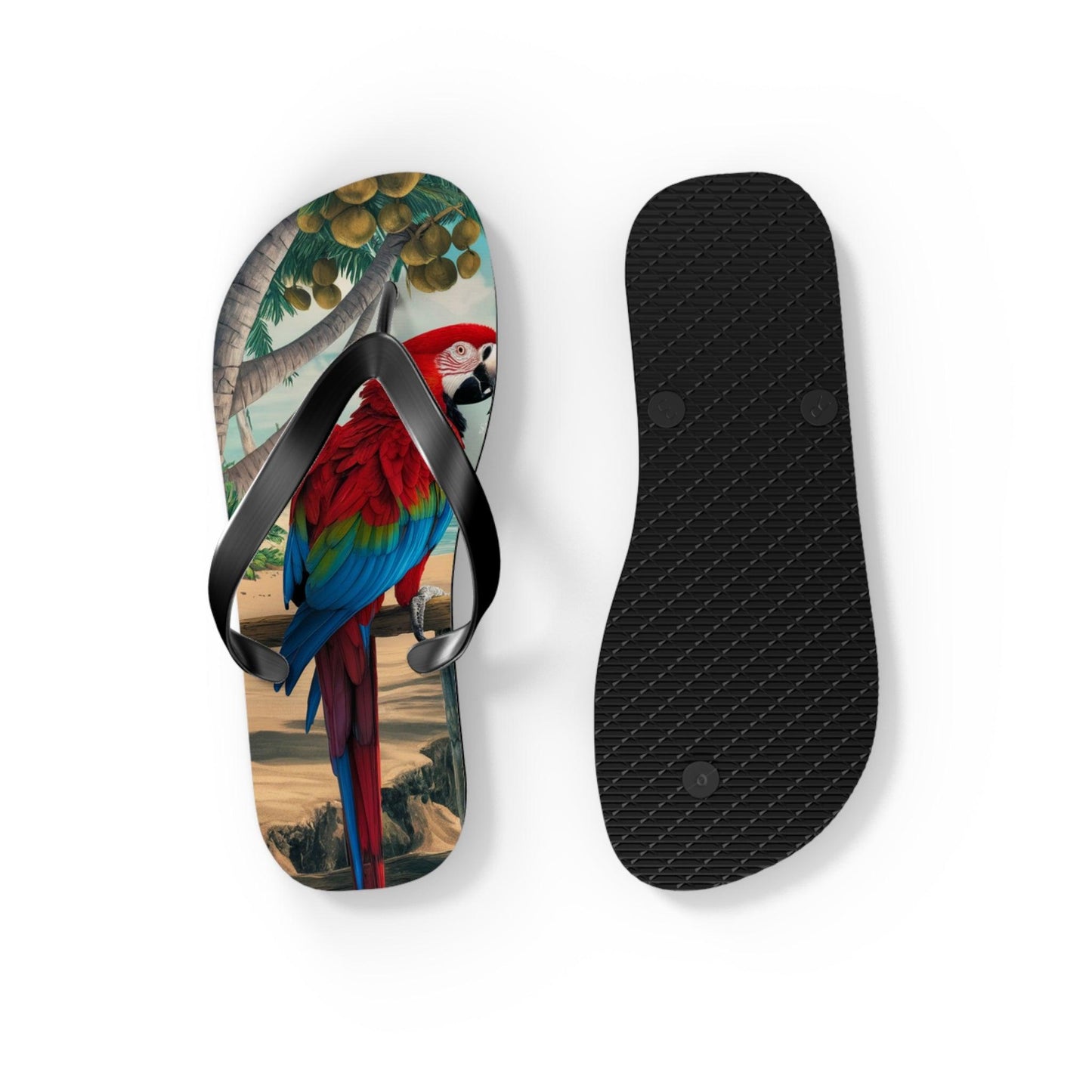 Red Parrot Beach Inspired Flip Flops, Express Your Beach Loving Self - Coastal Collections