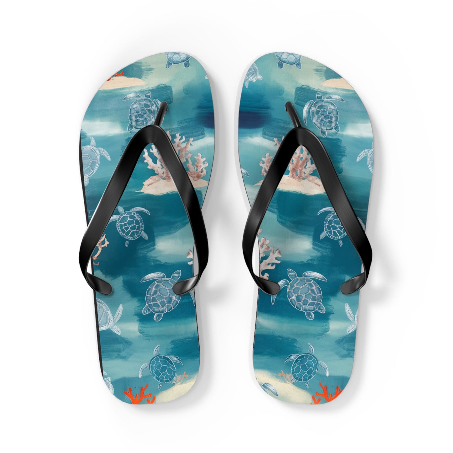 Sea Turtle and Coral Abstract Beach - Flip Flops, Sandals