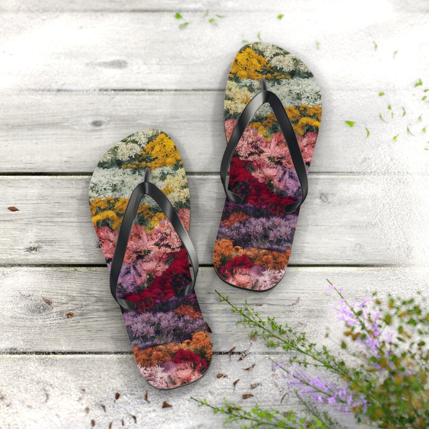 Yarrow Bouquet Flower Inspired Flip Flops, Express Your Beach Loving Self - Coastal Collections