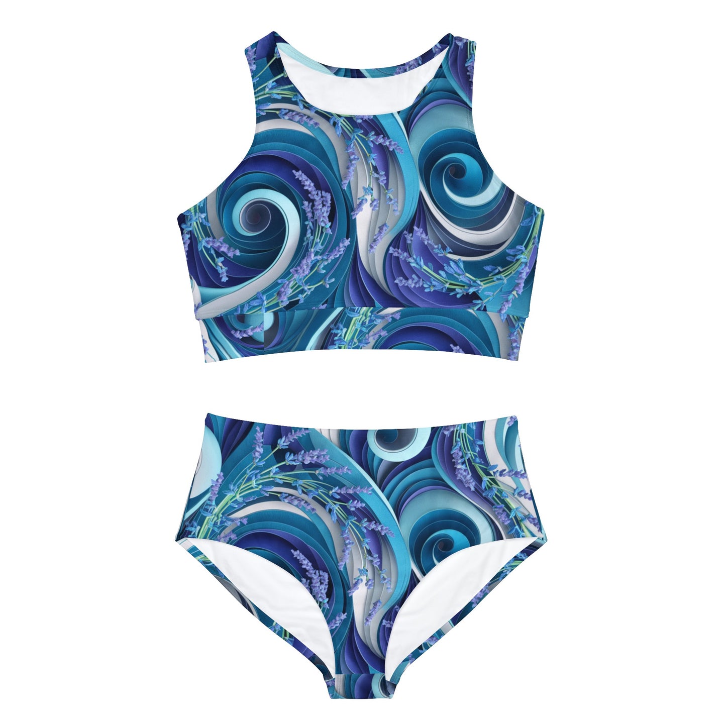 Seawaves and Lavender Flower Sporty Bikini Set