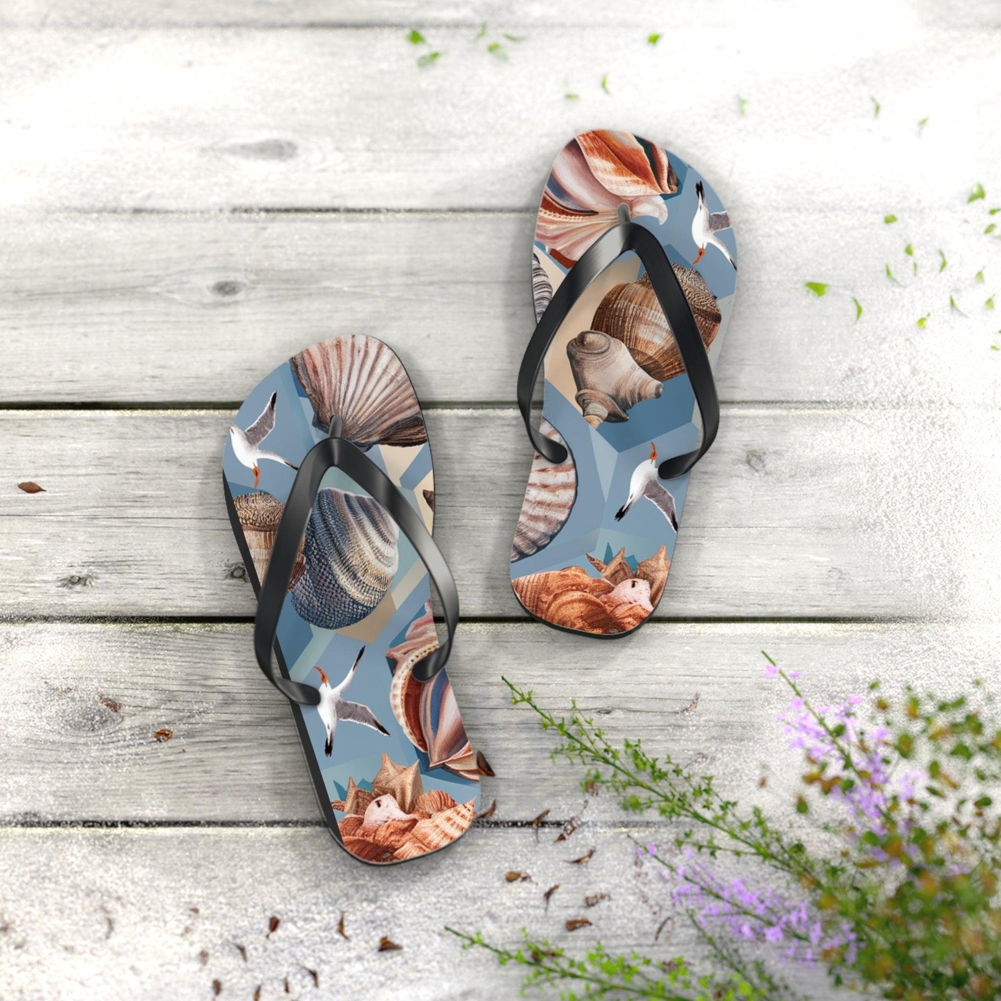 Seashell and Seagull Inspired Flip Flops v3, Express Your Beach Loving Self - Coastal Collections