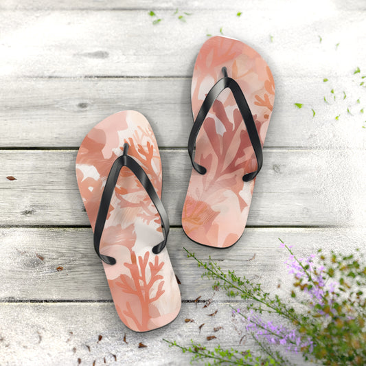 Coral Abstract Beach - Flip Flops, Sandals
