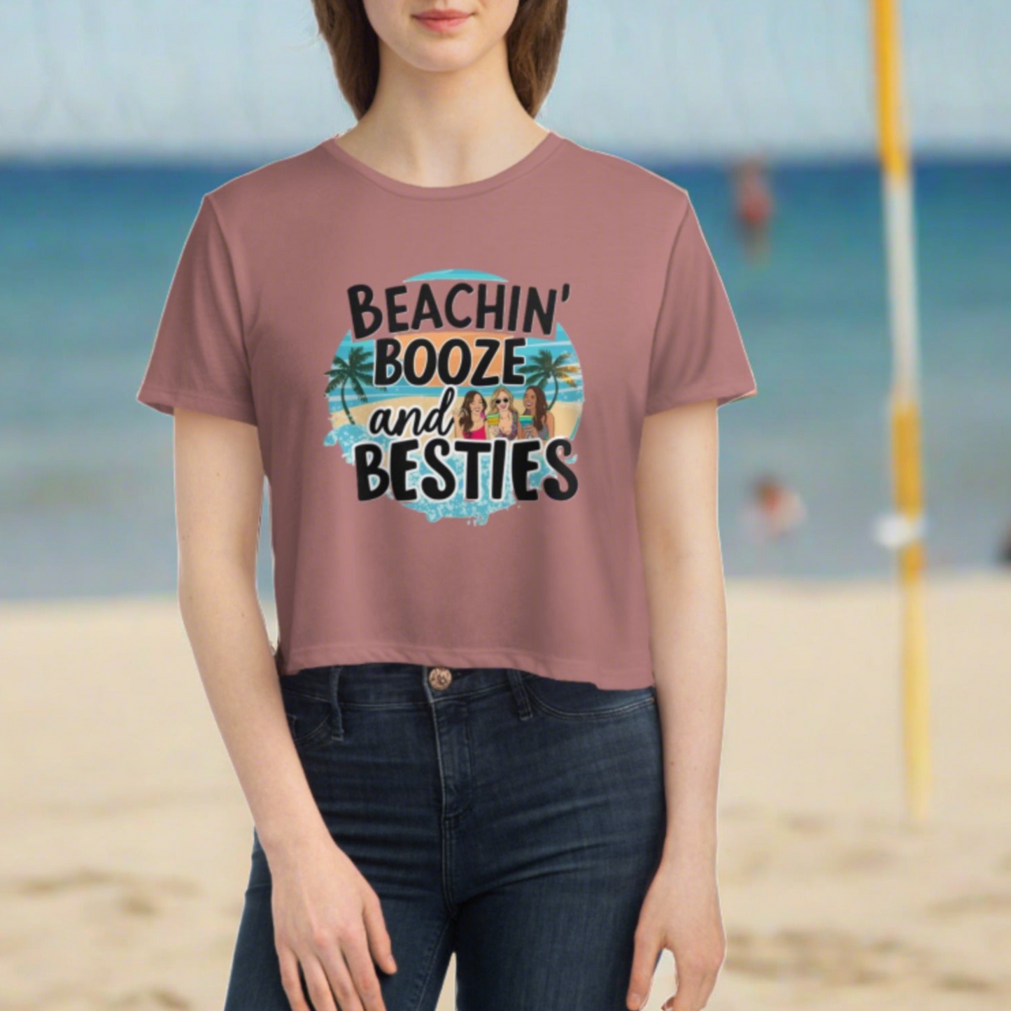 Beachin, Booze and Besties - Women's Flowy Cropped Top