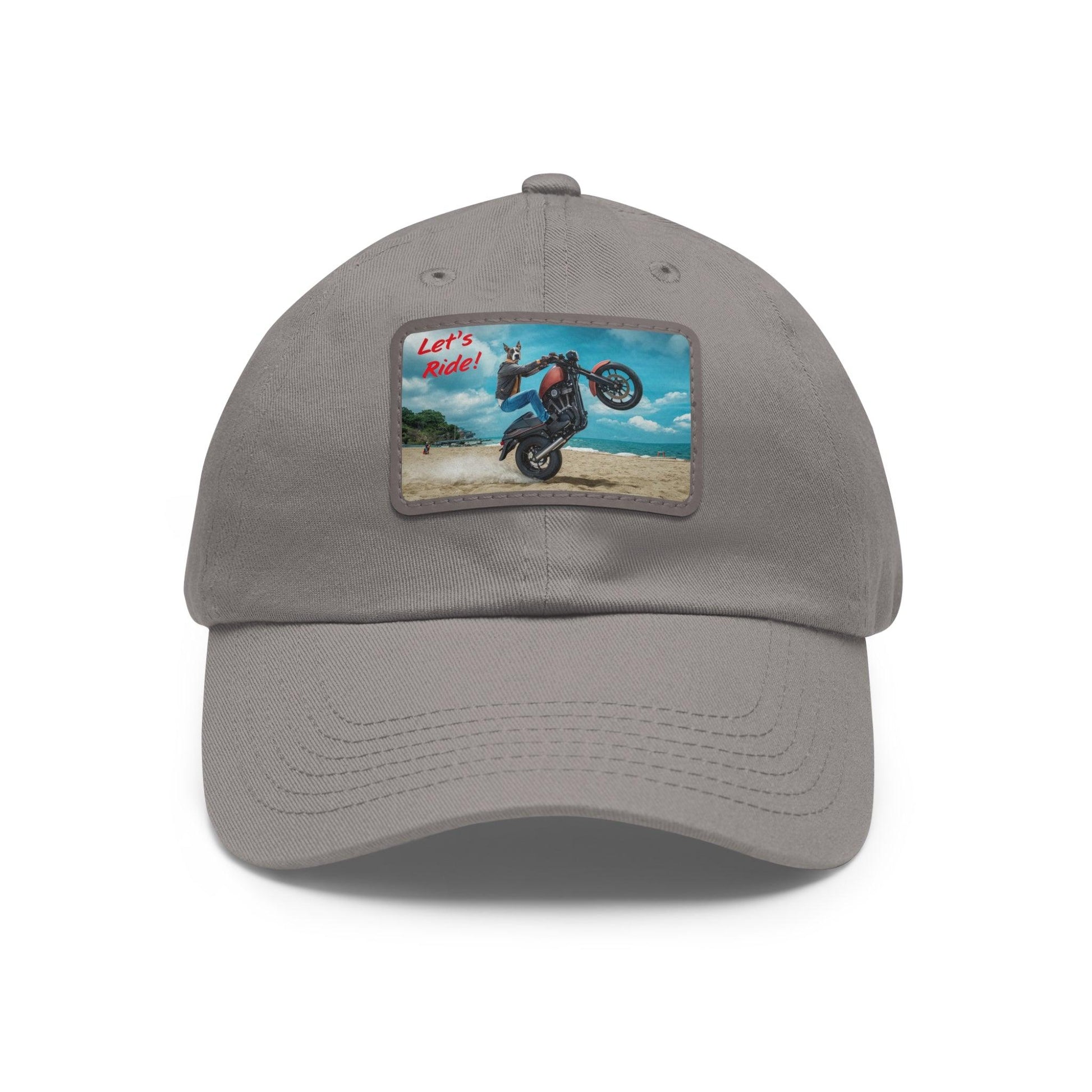 Let's Ride Great Dane Riding Motorcycle Cap, Dad Hat with Leather Patch (Rectangle) - Coastal Collections