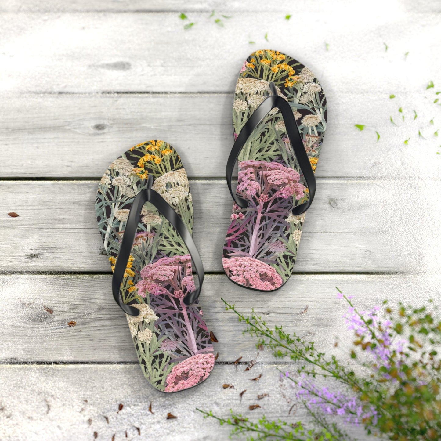 Yarrow Flower Inspired Flip Flops, Express Your Beach Loving Self - Coastal Collections